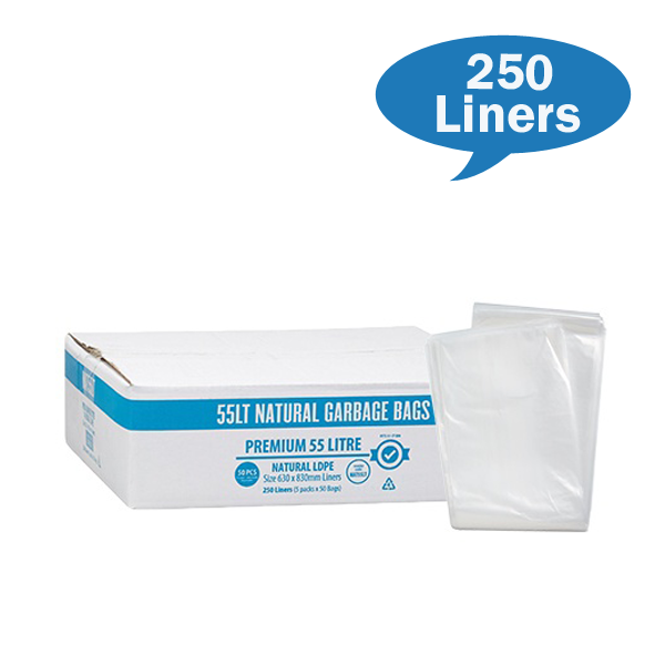 Premium Clear 55Lt Trash Bags - Heavy Duty Garbage Liners for Kitchen, Bathroom & Office Waste Disposal