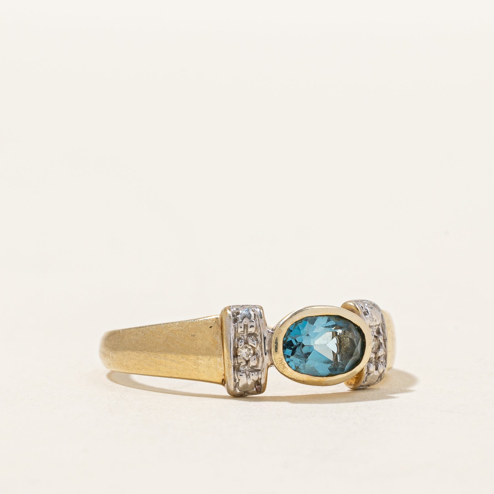 Blue Topaz and Diamond Ring - 0.50ct Bezel Set with 0.01ctw Diamonds - Size 6.75 - Elegant Jewelry for Engagement, Wedding, or Anniversary Gifts
