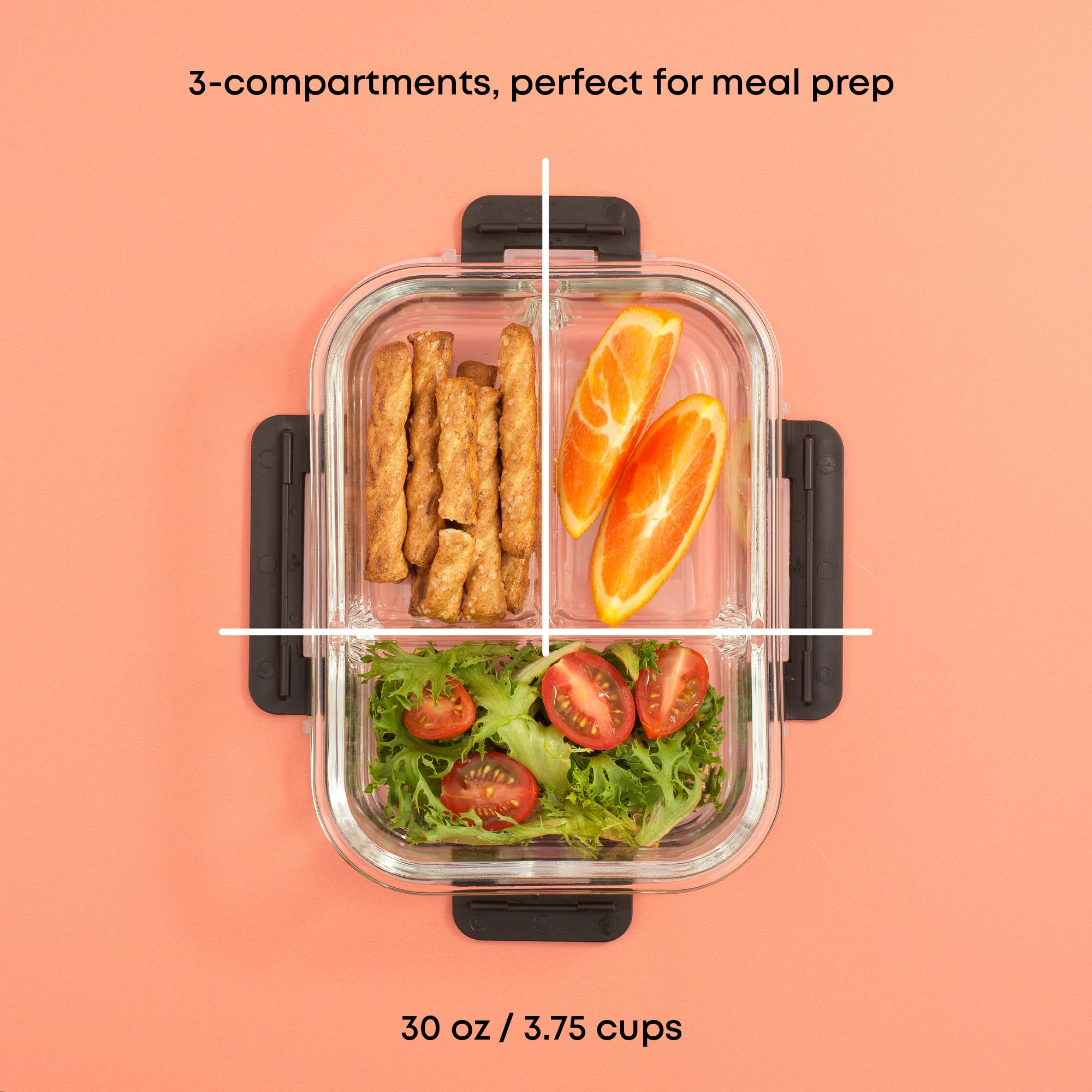 JoyJolt 3-Compartment Glass Meal Prep Bento Box Set - 5 Pack Airtight Food Storage Containers with Lids for Portion Control, Weight Loss & Healthy Eating | Perfect for Office Lunches, Meal Prepping & On-the-Go Nutrition