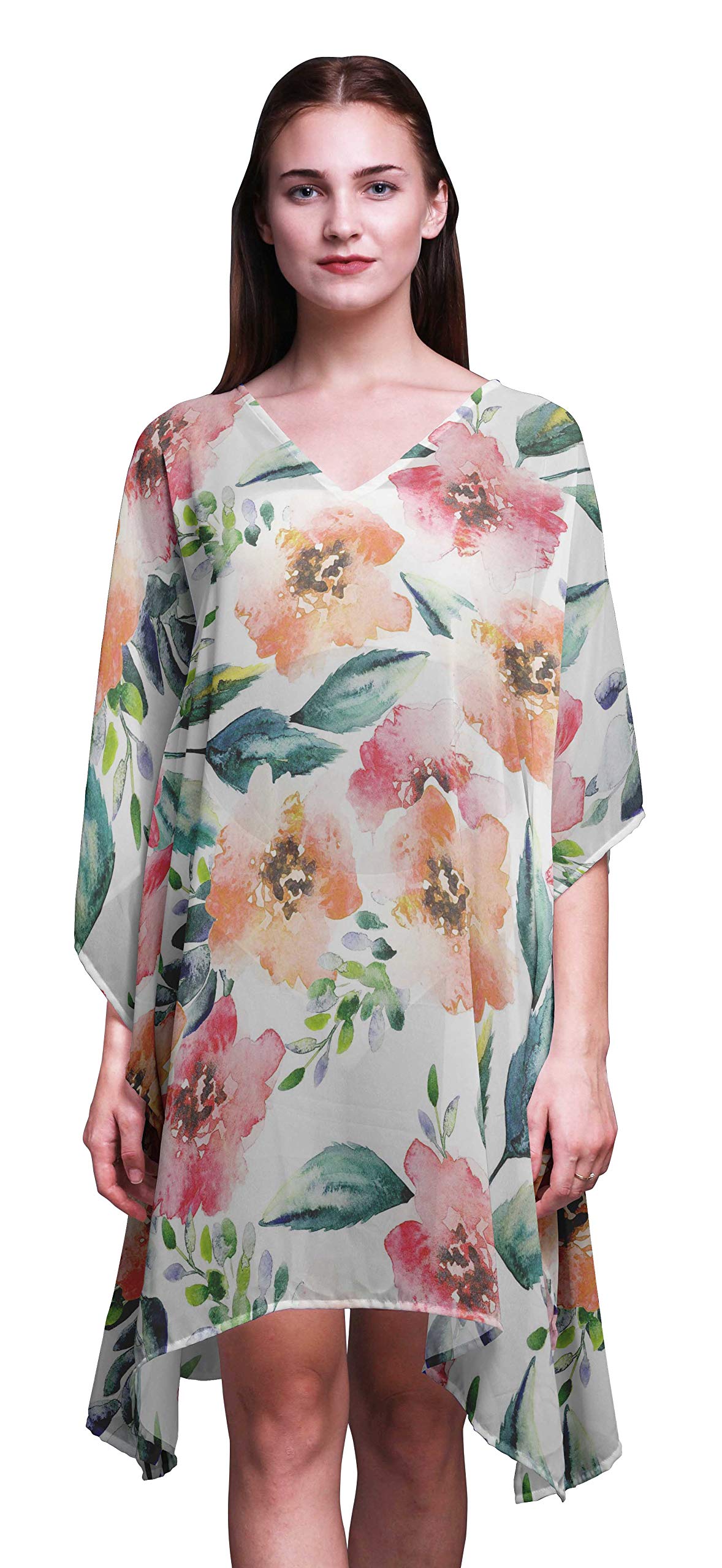 Bimba Women's Short Caftan Midi Dress - Beach Cover Up, Swimwear Wrap, Boho Kaftan for Poolside, Vacation & Summer Outfits