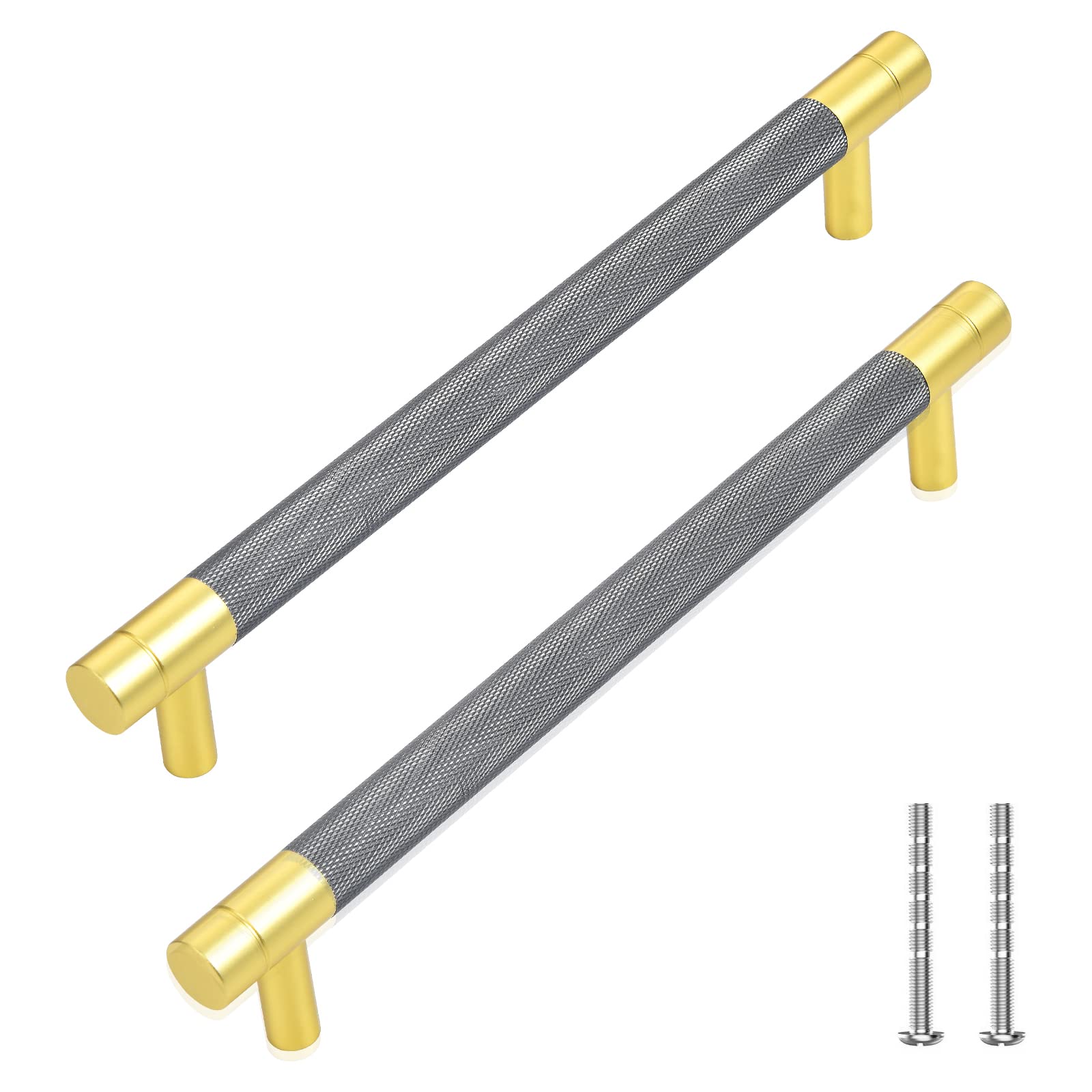 10 Pack TRUSTMI 7-1/2 Inch Center to Center Cabinet Pulls - Knurled Diamond Pattern Drawer Handles in Grey & Gold for Kitchen Cabinets, Bathroom Vanity & Cupboard Hardware