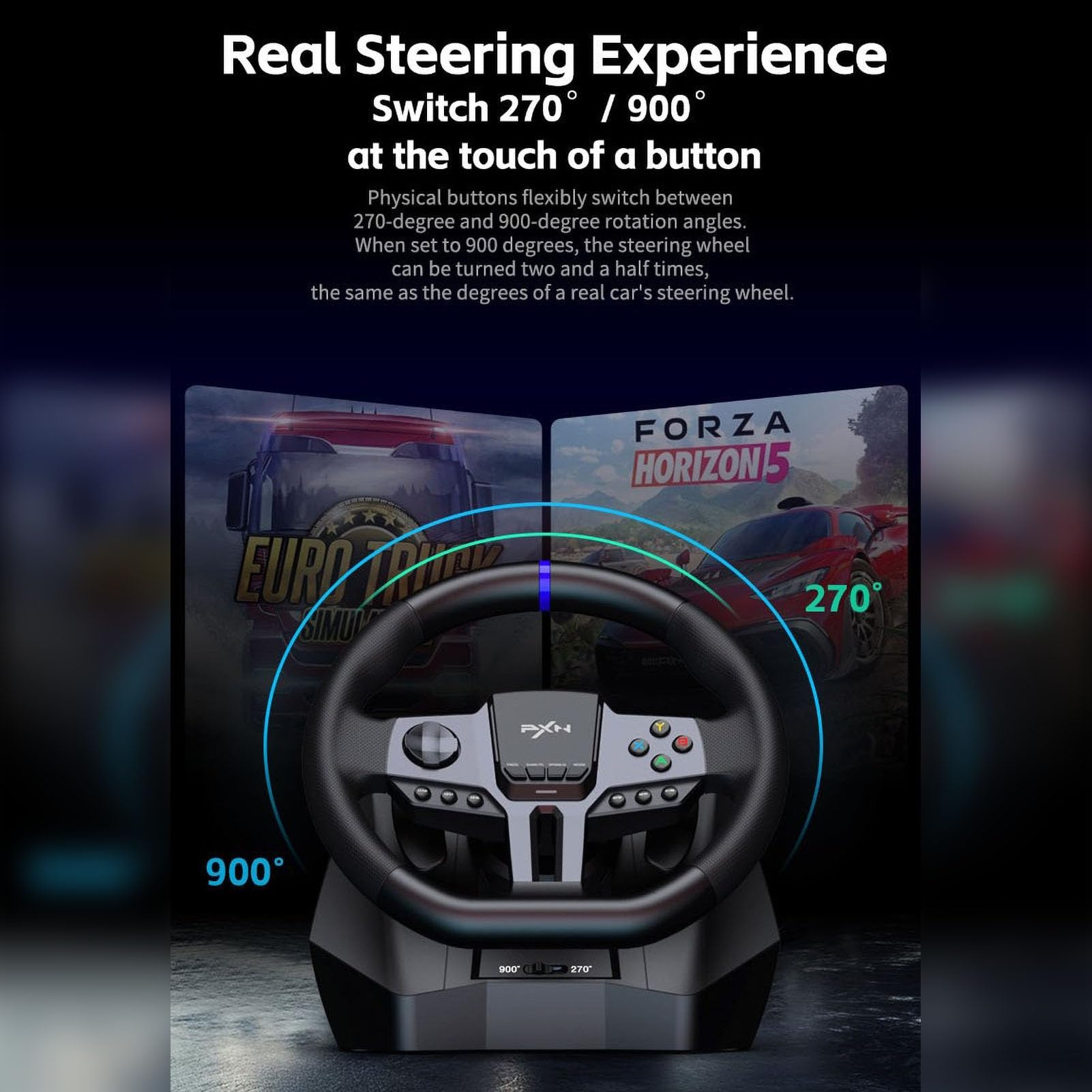 PXN V9 GEN2 Universal USB Racing Wheel - 270/900° Adjustable Steering Wheel with Pedals & Shifter for PC, PS4, PS5, Xbox Series X/S, Nintendo Switch - Perfect for Simulation Games, Drifting & Professional Racing (Ideal for Gran Turismo, Forza Horizon, F1 2023)
