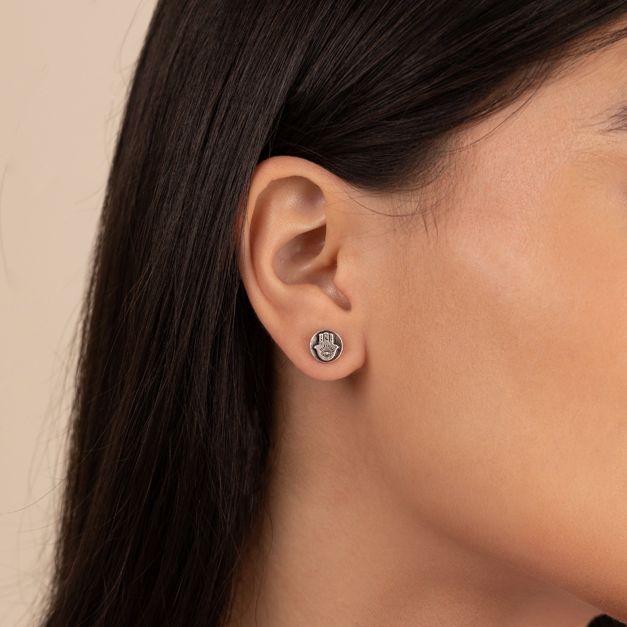 Hamsa Circle Stud Earrings for Women - 925 Sterling Silver Protection Symbol Jewelry - Perfect for Everyday Wear, Gift Giving & Spiritual Occasions