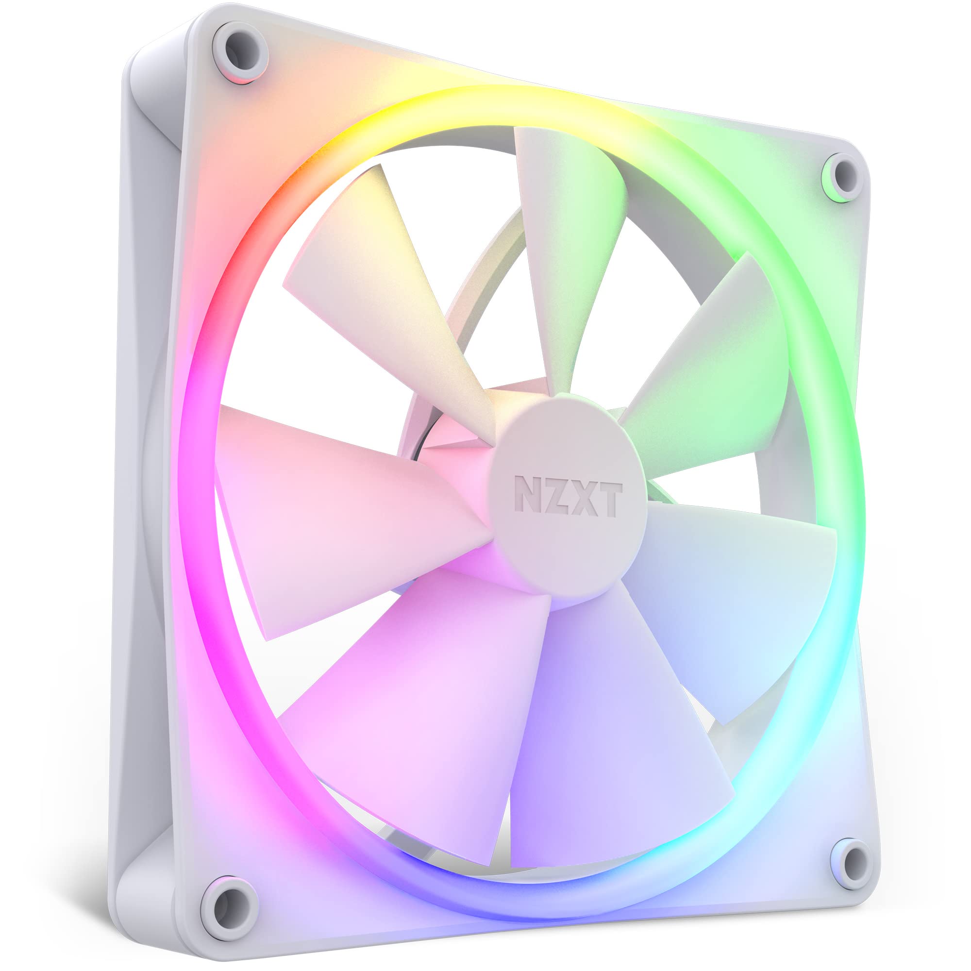 NZXT F140 RGB PC Cooling Fans - 140mm White LED Case Fans with Advanced RGB Lighting & Quiet Operation - Includes Twin Fans & Controller for Gaming PC, Workstation, and Home Office Setup