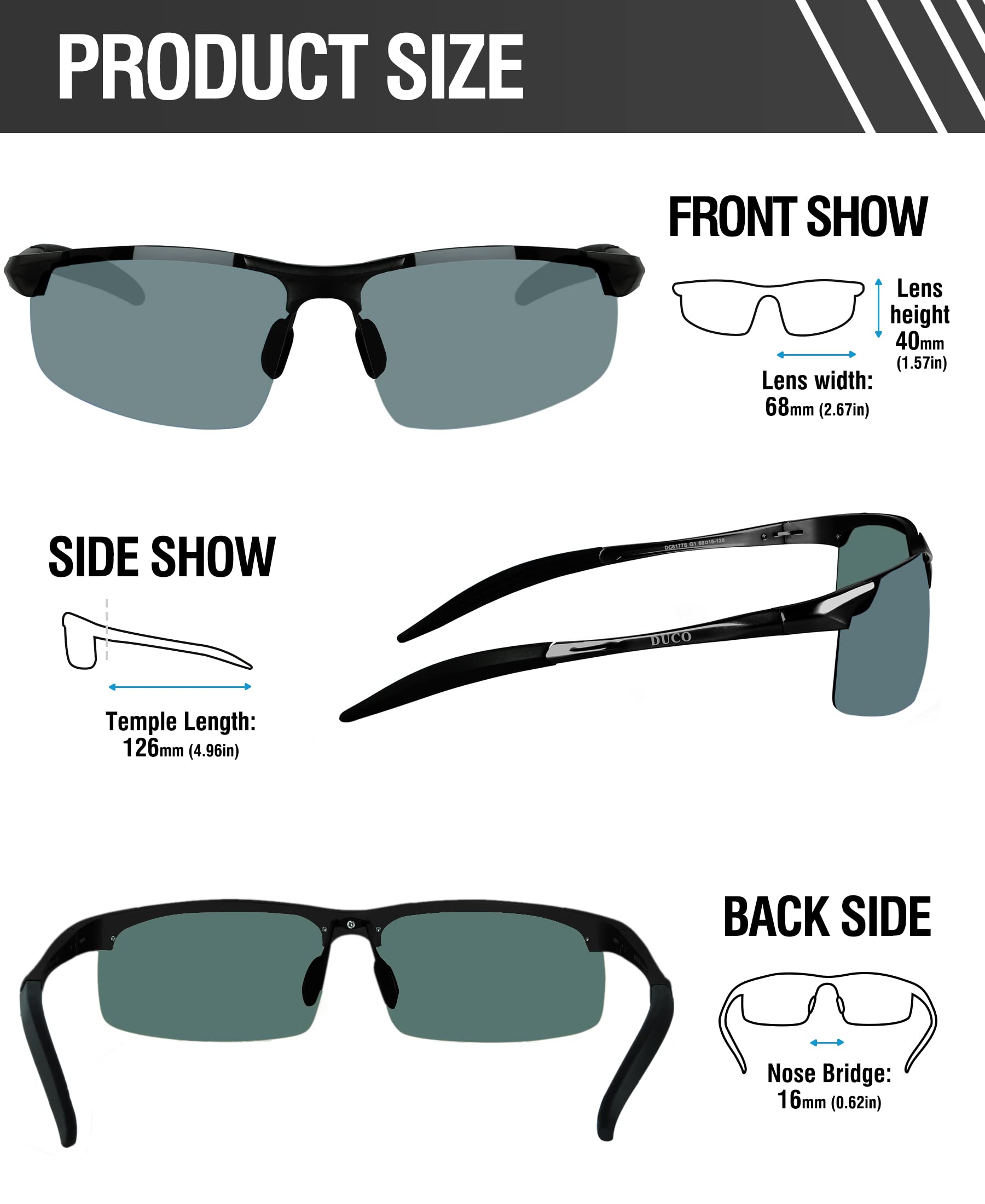 DUCO Men's Polarized Sports Sunglasses UV400 Protection - Lightweight & Shatterproof for Running, Cycling, Fishing & Outdoor Activities (Model 8177s)