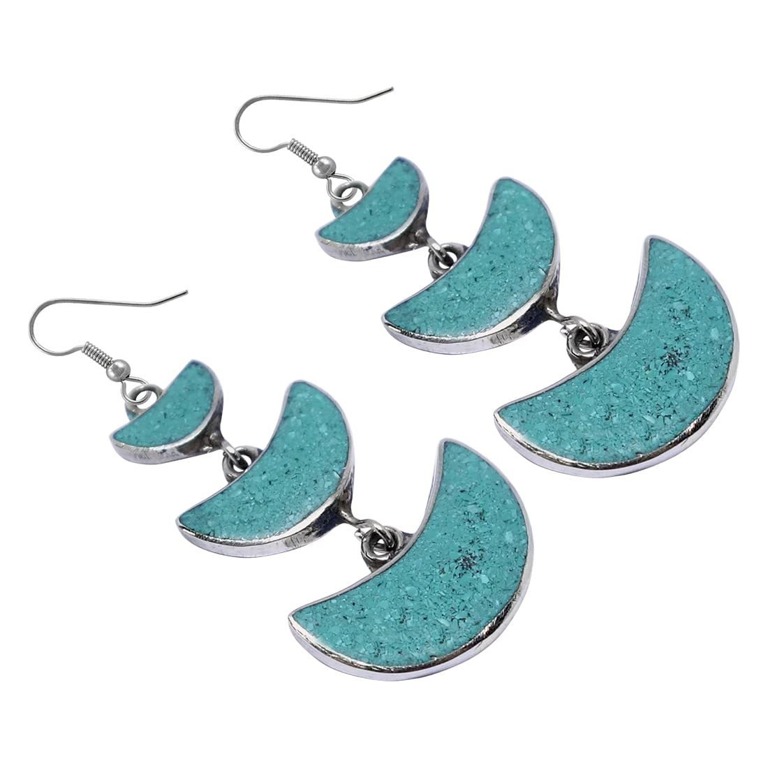 Turquoise Gemstone Chip Inlay Dangle Drop Earrings for Women - Tibetan Silver Boho Ethnic Fashion Jewelry - Perfect for Festivals, Parties & Boho-Chic Outfits