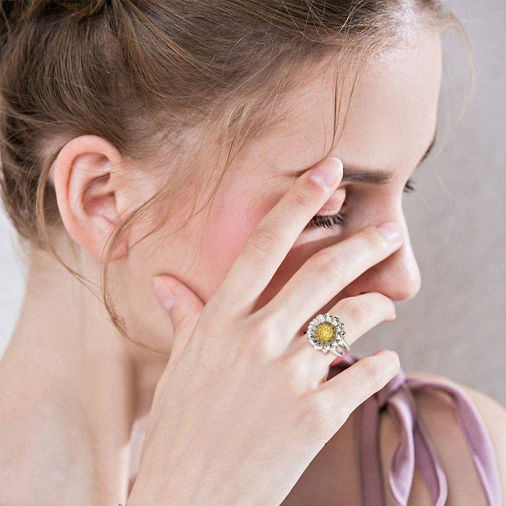 Jeulia S925 Sterling Silver Sunflower & Daisy Intertwined Ring Set for Women - Hawaiian Flower Halo Engagement, Bridal, Anniversary Jewelry Gift with Box - Perfect for Weddings, Proposals & Special Occasions