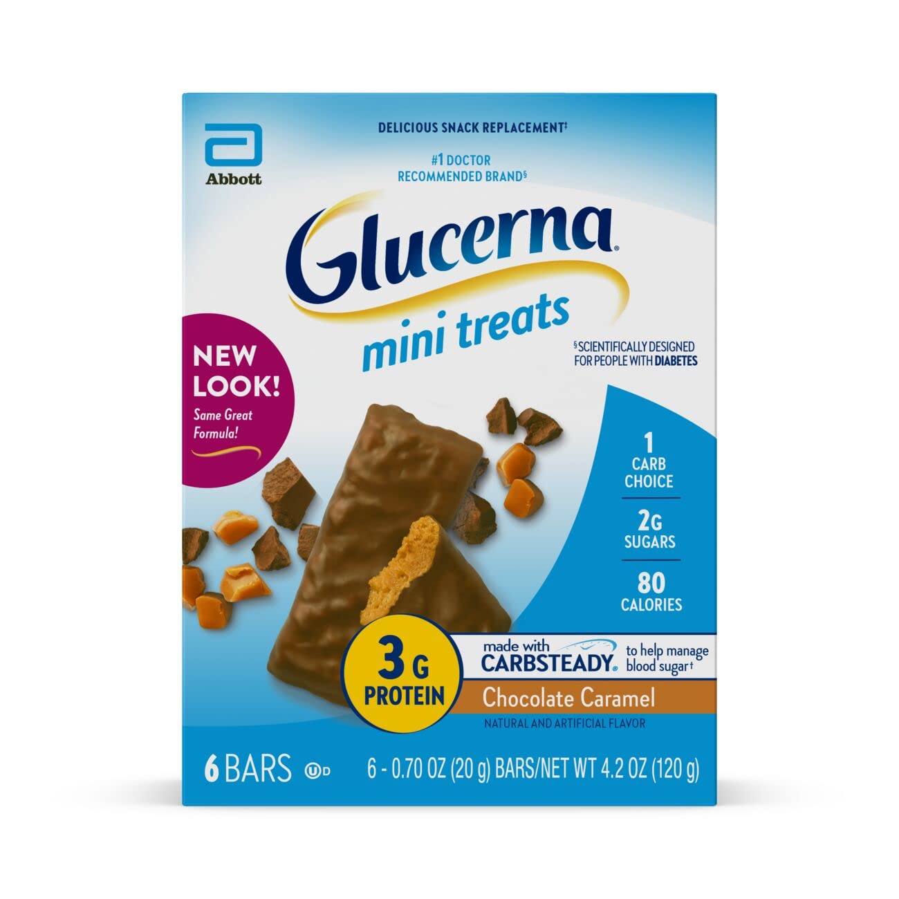 Glucerna Mini Treats Diabetic Snack Bars - Low Calorie Chocolate Caramel (80 Cal) for Blood Sugar Control - 6 Bars per Pack (36 Count Total) - Perfect for On-the-Go Diabetes Management & Healthy Snacking