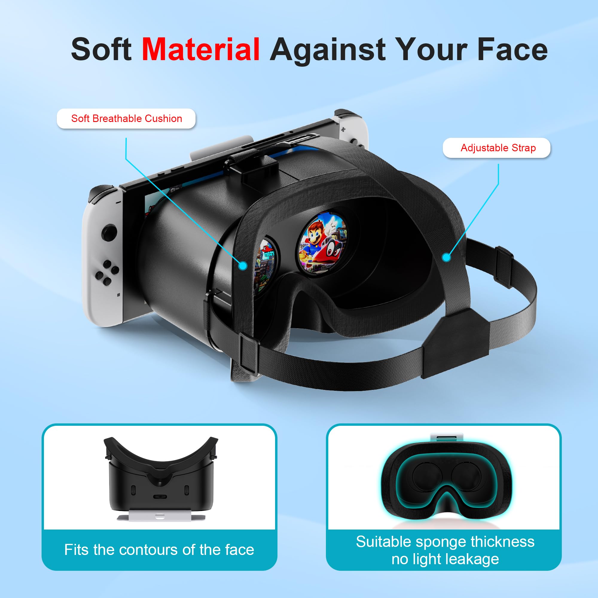 Upgraded VR Headset for Nintendo Switch & Switch OLED - Adjustable HD Lenses & Comfortable Head Strap | Virtual Reality Glasses for Switch Accessories | Perfect for Gaming, 3D Movies & VR Experiences