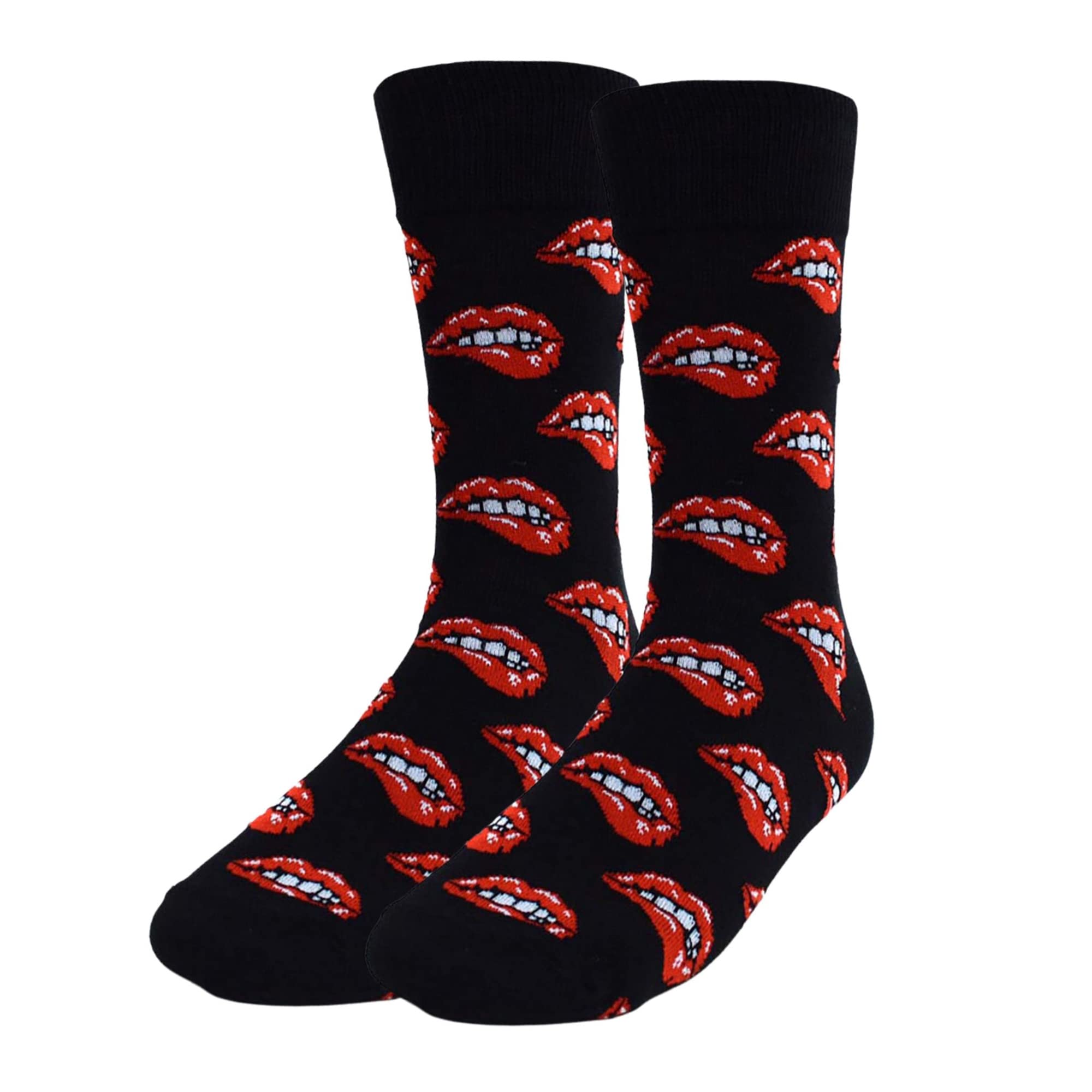 Men's Sexy Lip Bite Valentine's Day Novelty Crew Socks - Black | Perfect for Romantic Gifts, Couples Outfits & Date Nights