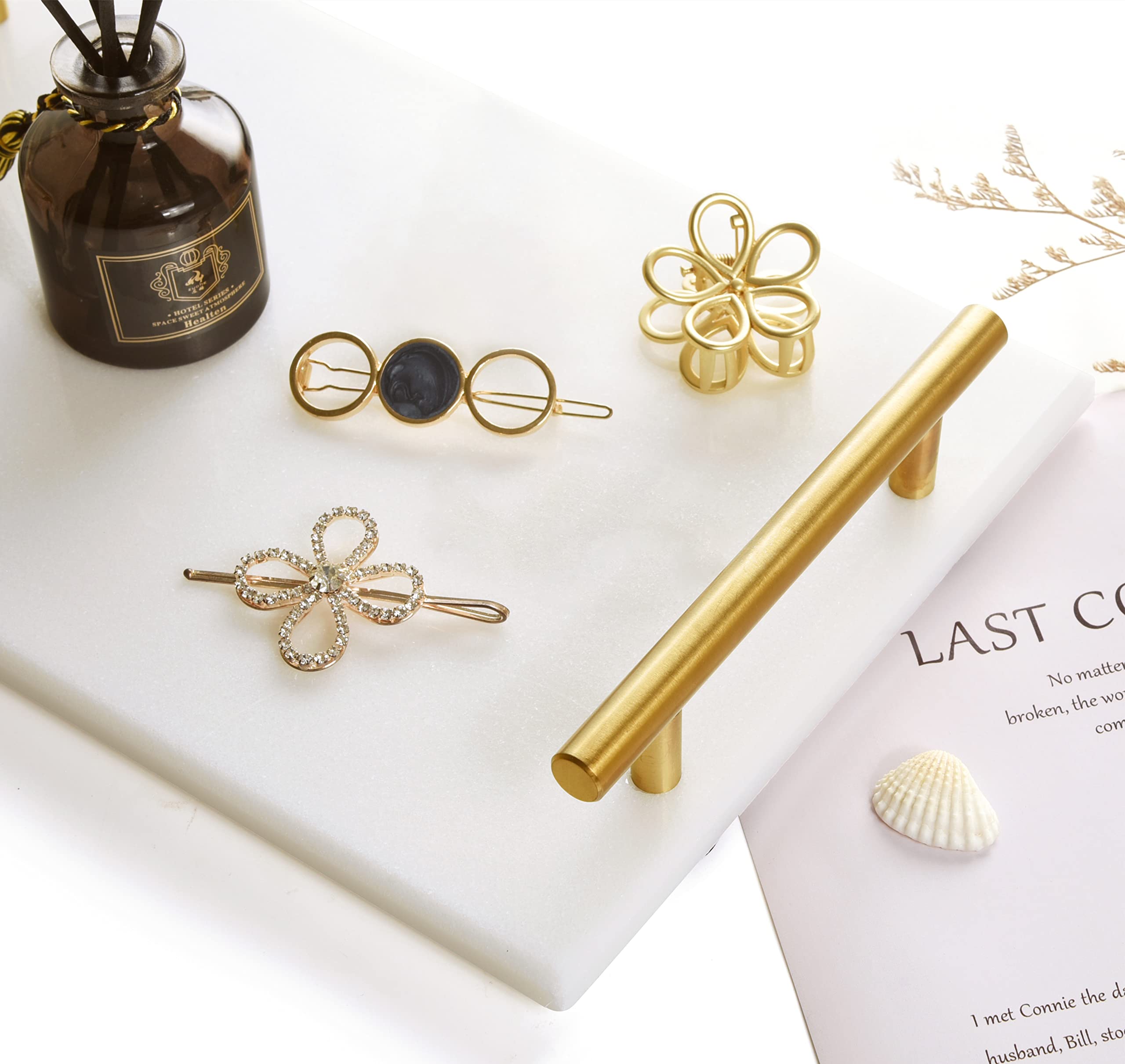 Luxury White Marble Tray with Gold Handle - 11.8
