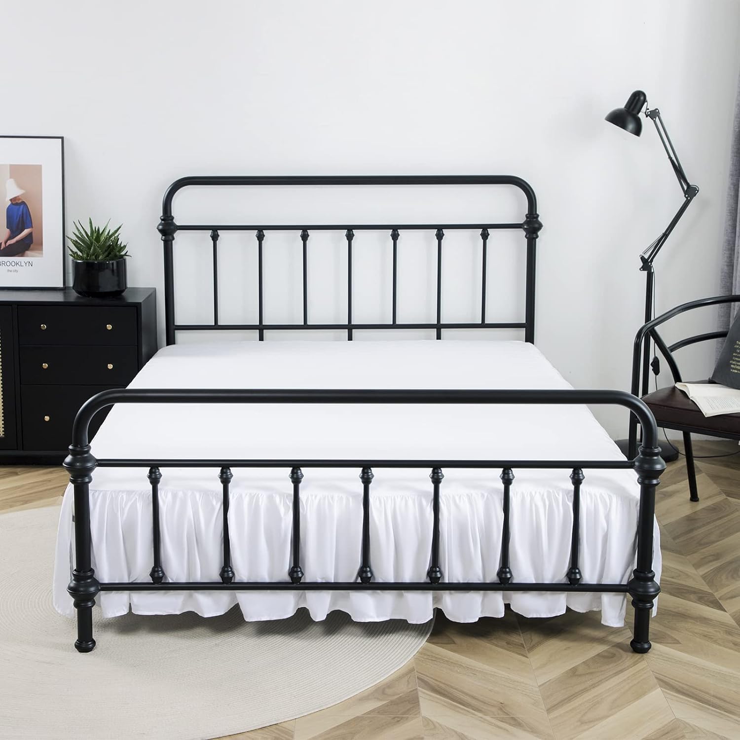 Full Size Ruffled Bed Skirt with Split Corners - 22 Inch Drop Dust Ruffle Platform Bed Skirt in White | Perfect for Guest Rooms, Master Bedrooms & Hotel Styling