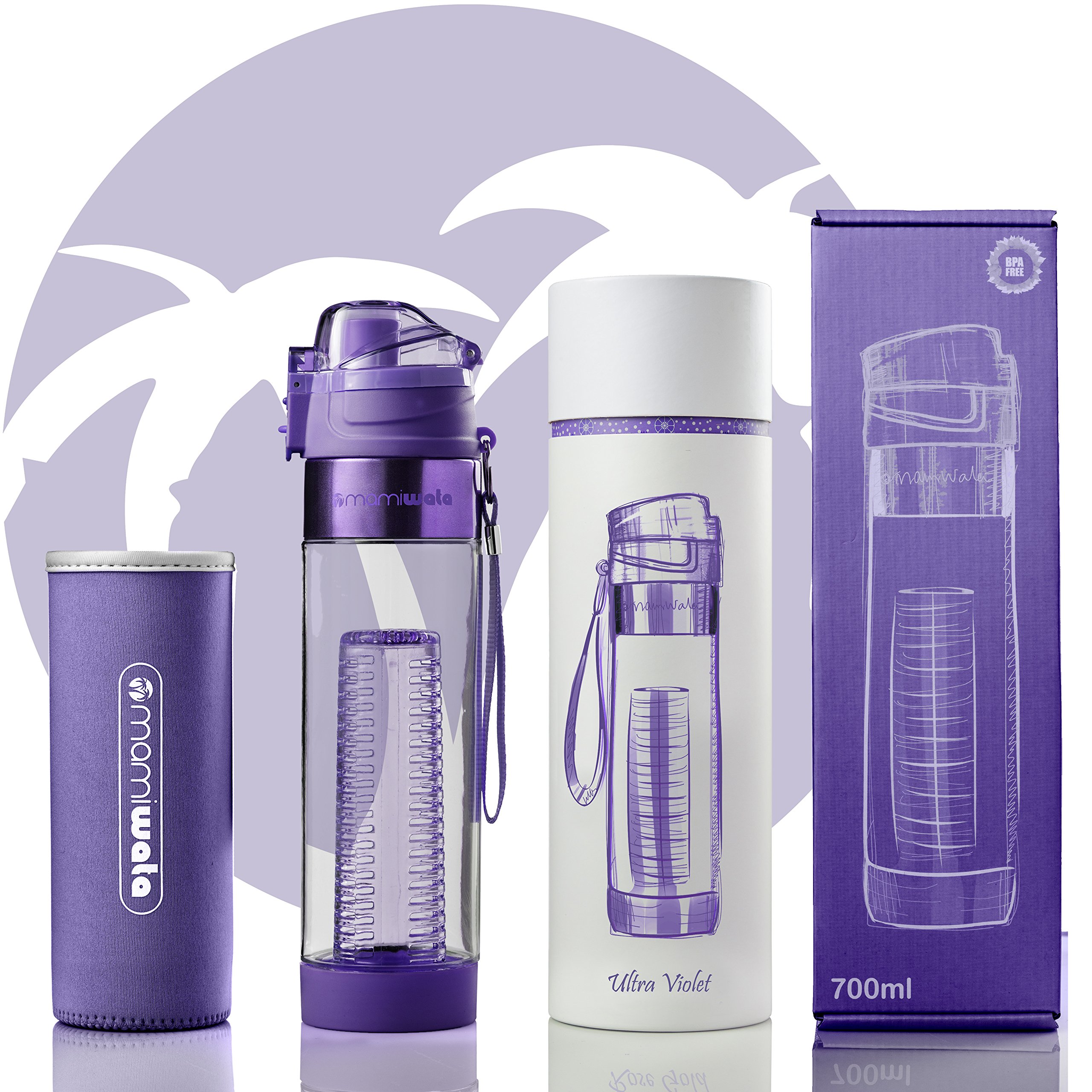 24 oz Fruit Infuser Water Bottle with Tritan Plastic - Stylish Design for Infused Water, Includes Free eBook & Insulating Sleeve - Perfect Gift for Fitness, Office & Home Use