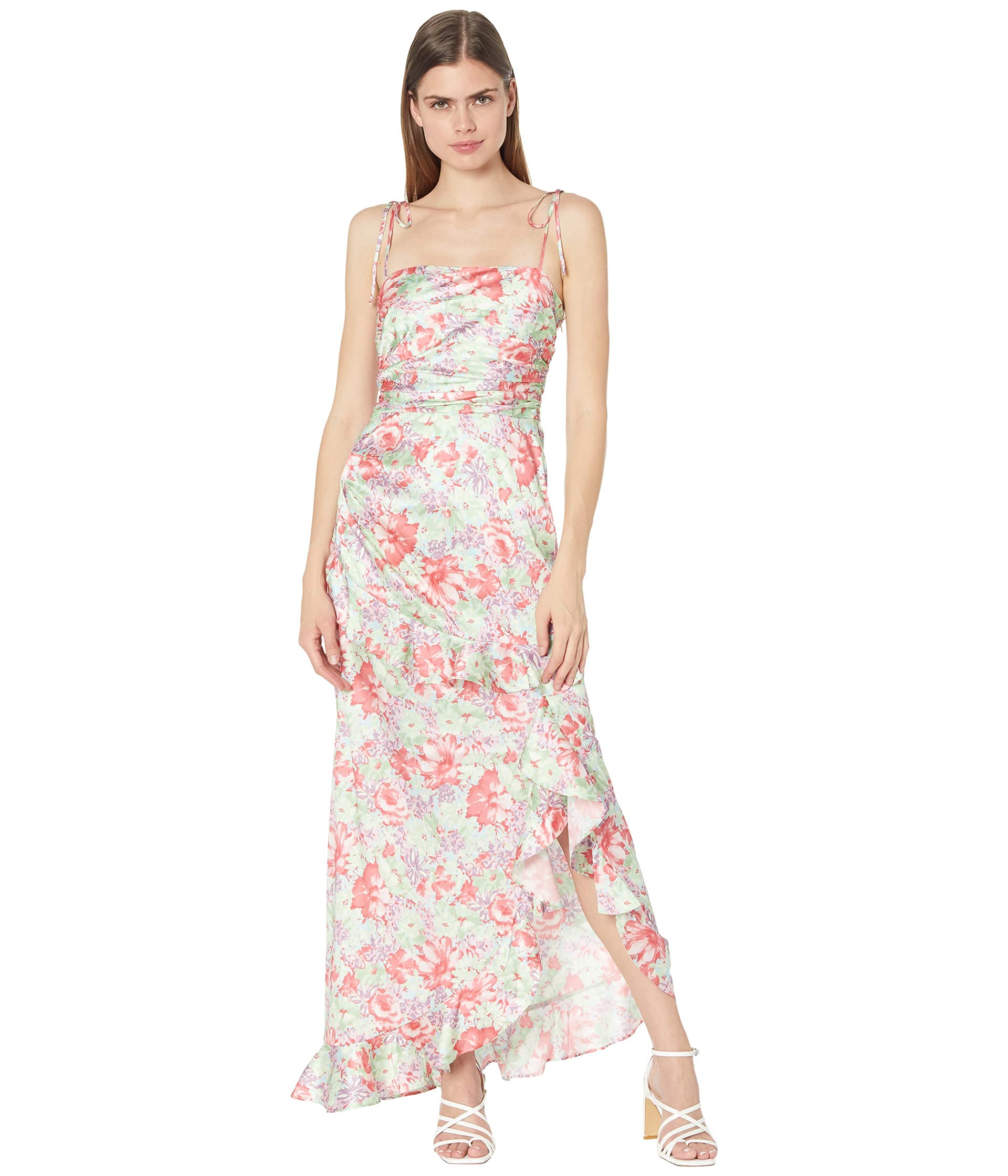 WAYF Tie Strap Asymmetrical High-Low Ruffle Midi Dress for Women | Flowy Summer Dress for Beach, Wedding & Date Night | Elegant Party Dress with Ruffled Hem