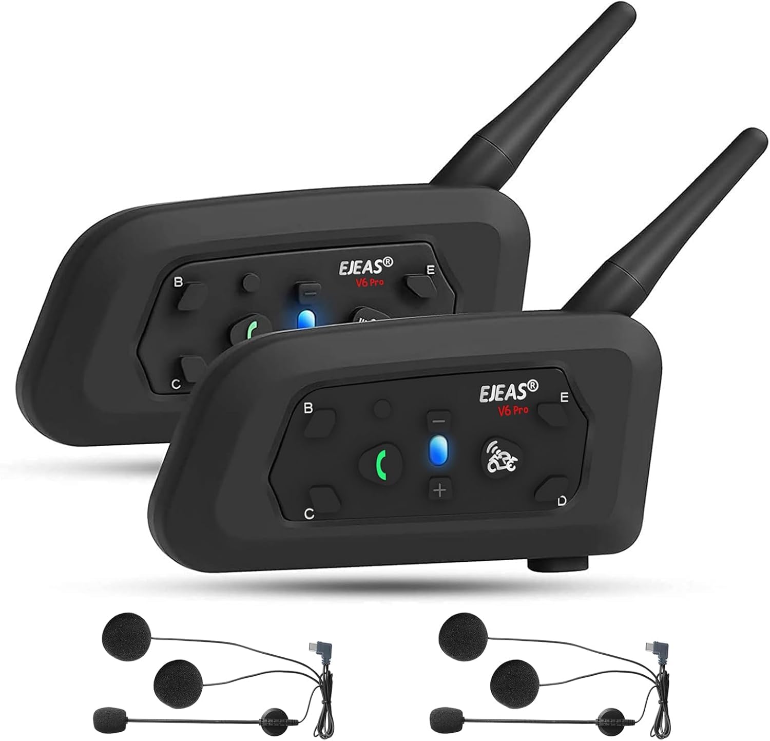 EJEAS V6 Pro Motorcycle Bluetooth Headset - Upgraded 2-Way Intercom Helmet Communication System with Auto-Answer Call & Noise Cancellation for Motorcycle Riding, Skiing, Climbing (2 Pack) | Perfect for Group Rides, Outdoor Adventures & Hands-Free Communication