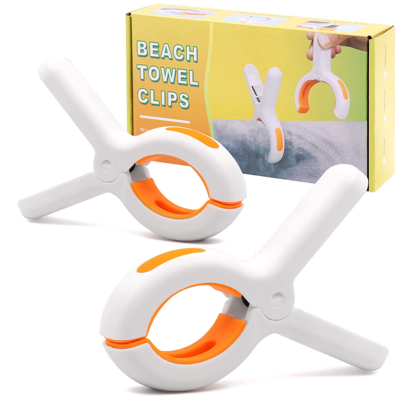 6 Pack Large 5 Inch Windproof Beach Towel Clips - Heavy Duty Plastic Clamps for Pool Chairs, Cruise Chairs & Outdoor Furniture (Orange) | Perfect for Beach Vacations, Poolside Lounging & Travel Accessories