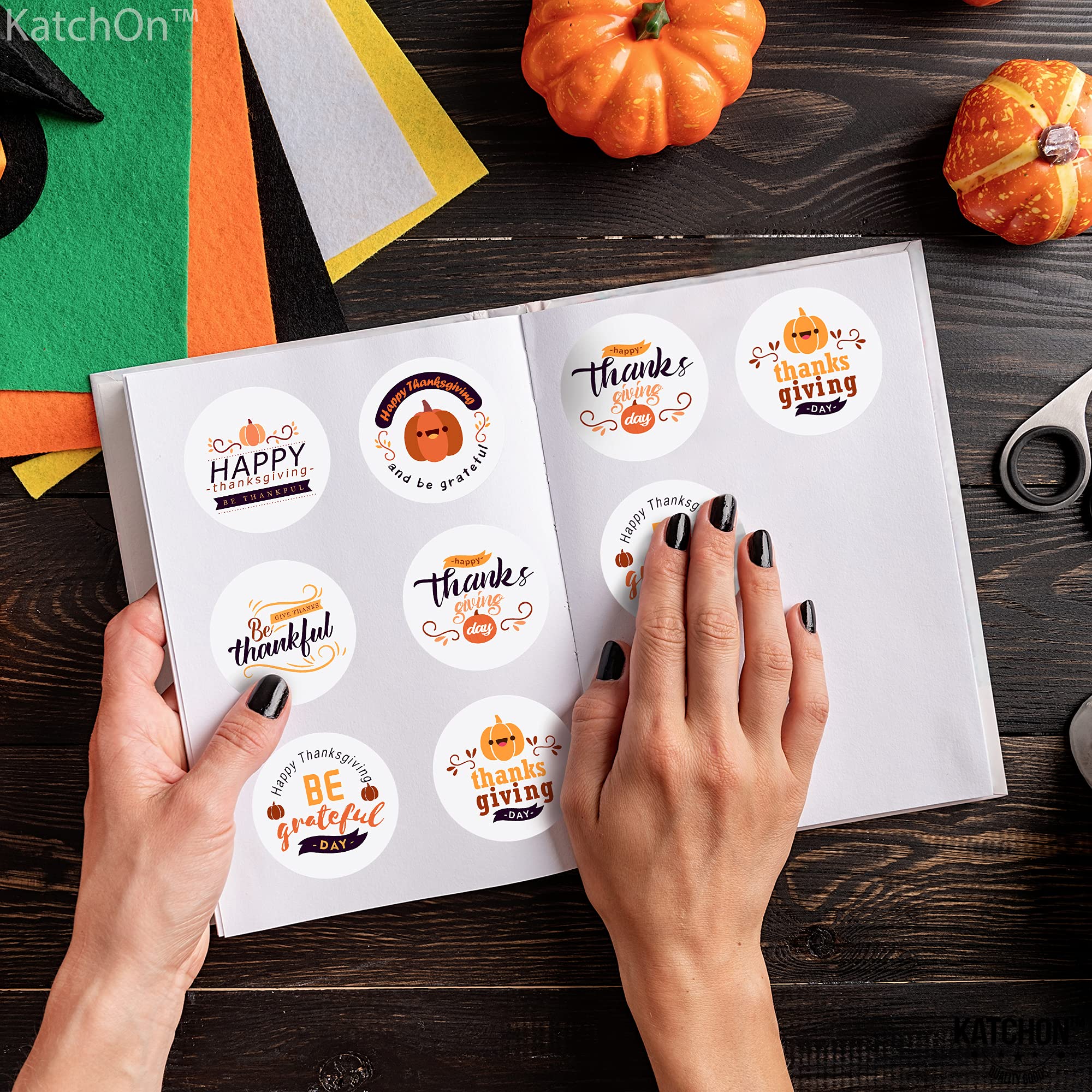KatchOn Thanksgiving Stickers Roll - 500 Pcs | Kids Thanksgiving Stickers for Envelopes, Party Favors & Fall Decorations | Waterproof Vinyl Stickers for Scrapbooking, Journals & Holiday Crafts