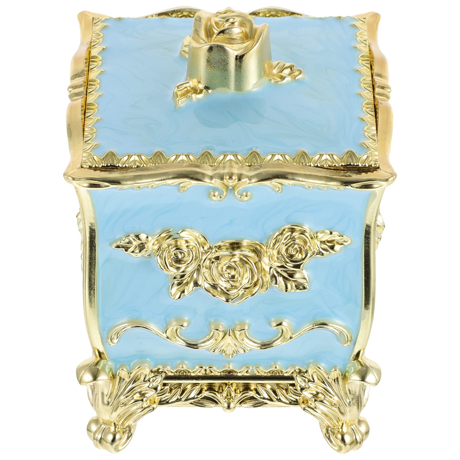 VOSAREA Vintage Antique Jewelry Box - Decorative Treasure Chest for Jewelry, Necklaces & Makeup Organizer - Cotton Swab Storage Box - Home Vanity & Bathroom Decor (Blue) - Perfect for Gift, Wedding & Home Decoration
