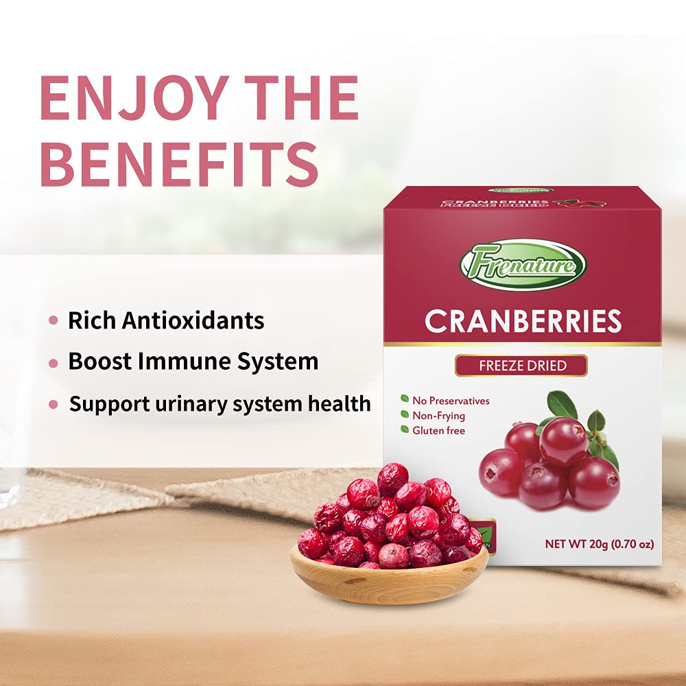 Premium Freeze Dried Cranberries Snacks - Sweet & Tart All-Natural Dried Fruit, Grade A Whole Canadian Cranberries, Gluten-Free Healthy Snacks for Adults & Kids, 0.7oz Individual Packs (6-Pack) - Perfect for Lunchboxes, Hiking & On-the-Go Snacking