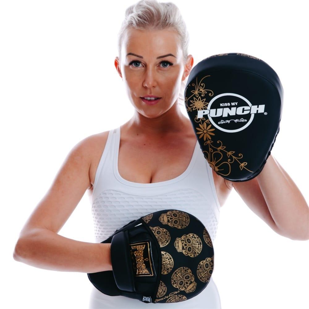 PUNCH Equipment Women's Boxing Focus Pads - Skull Art Design - Black - Perfect for MMA Training, Kickboxing & Home Workouts
