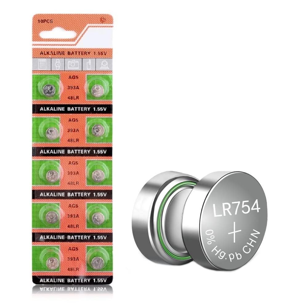 Cotchear AG5 Button Cell Battery 393A LR754 SR48 AG5 Alkaline Coin Batteries (10-Pack) - Perfect for Watches, Calculators, Key Fobs & Small Electronics