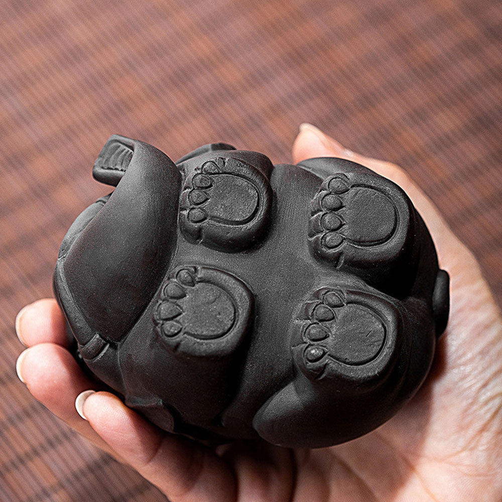 Authentic Yixing Clay Round Elephant Tea Pet - Handmade Chinese Tea Ceremony Companion for Good Luck & Fortune - Perfect for Tea Lovers & Collectors (Use in Tea Brewing Rituals & Home Decor)