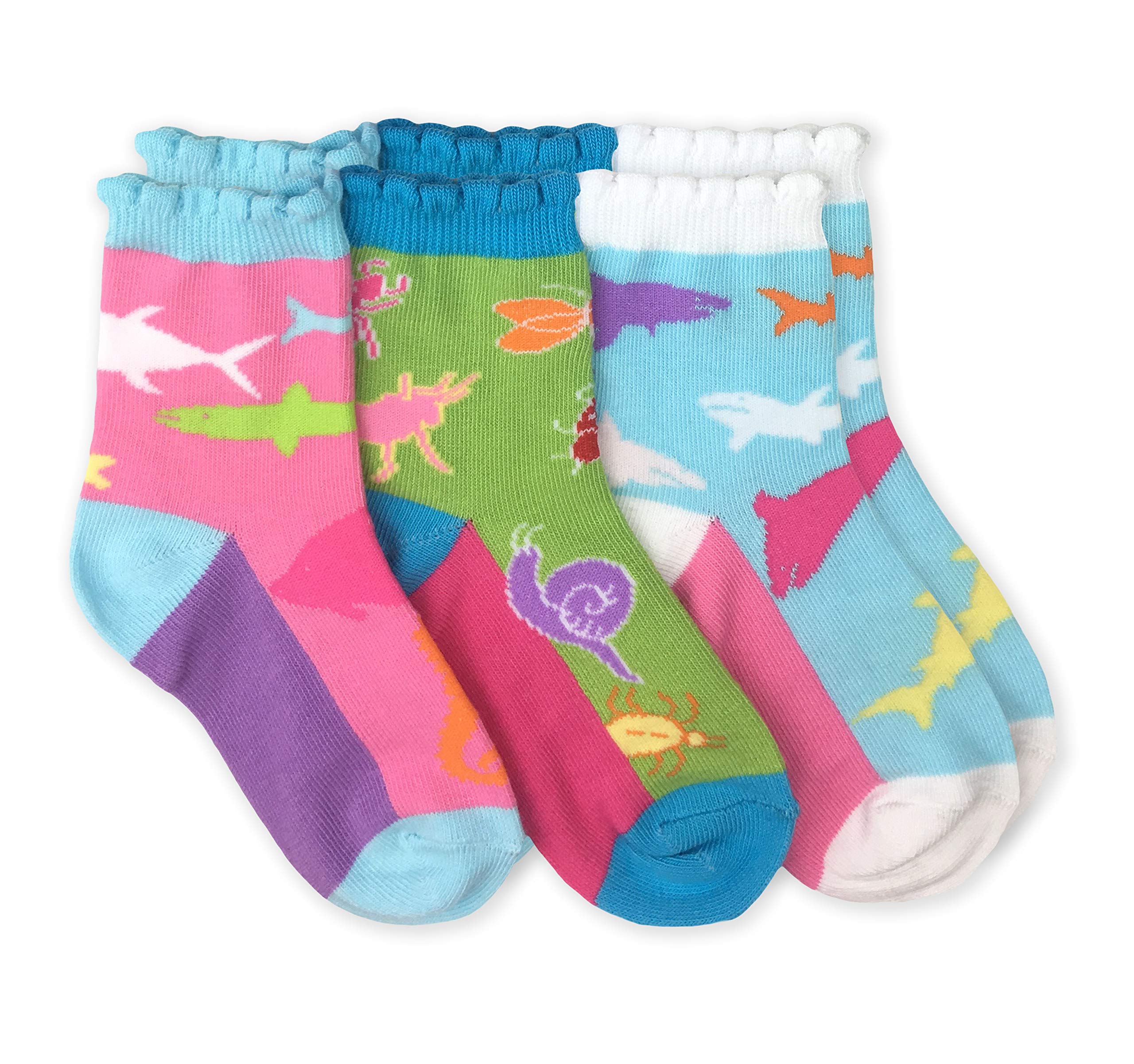 Jefferies Girls' Sharks Novelty Pattern Crew Socks 3 Pack - Fun & Comfortable Kids Socks for School, Sports & Everyday Wear