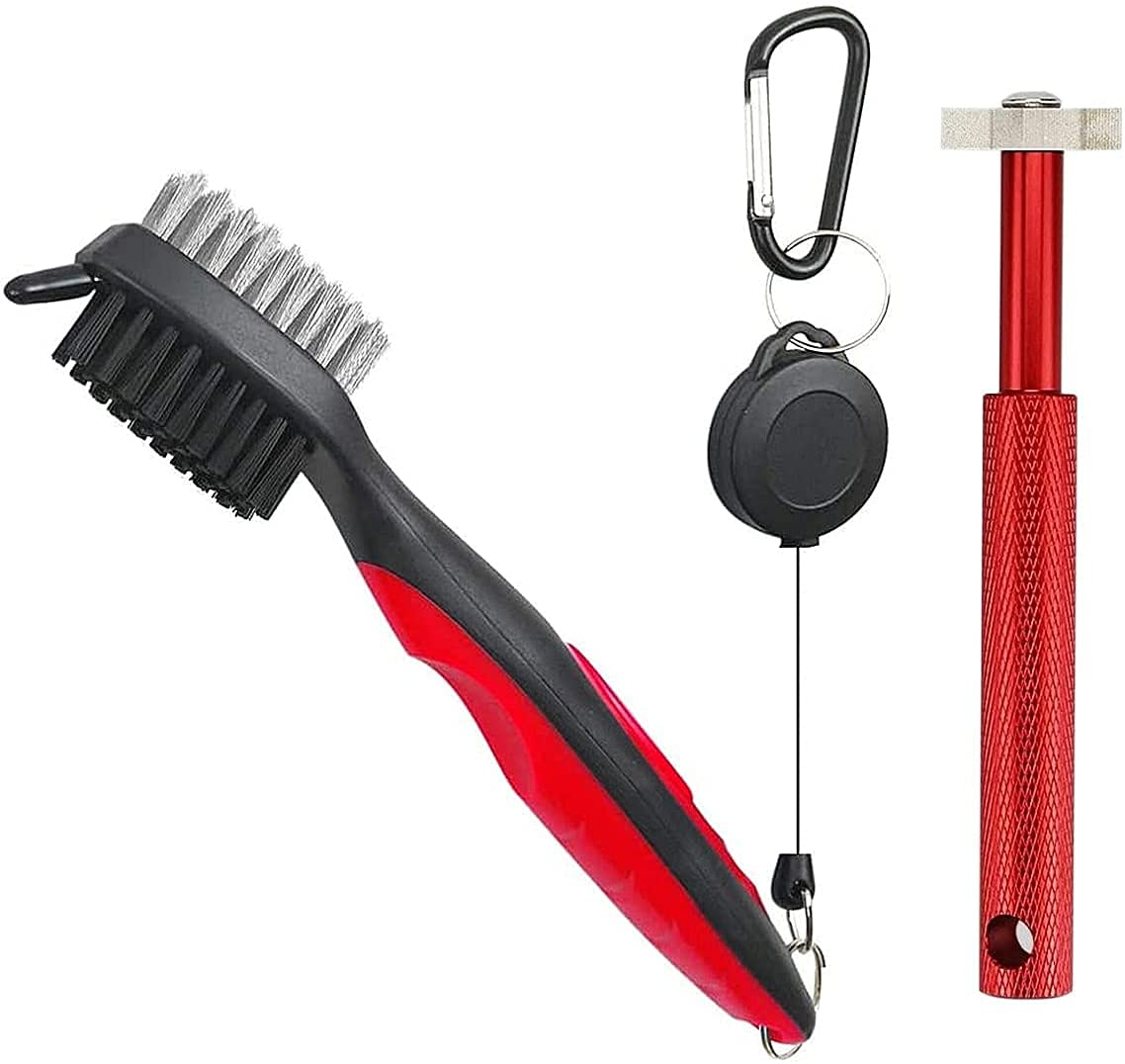Premium Golf Club Cleaning Kit - 2 Pack Double Sided Golf Brush with 6-Head Groove Sharpener | Golf Club Cleaner & Groove Sharpening Tool | Perfect for Driving Range, Course Maintenance & Home Practice