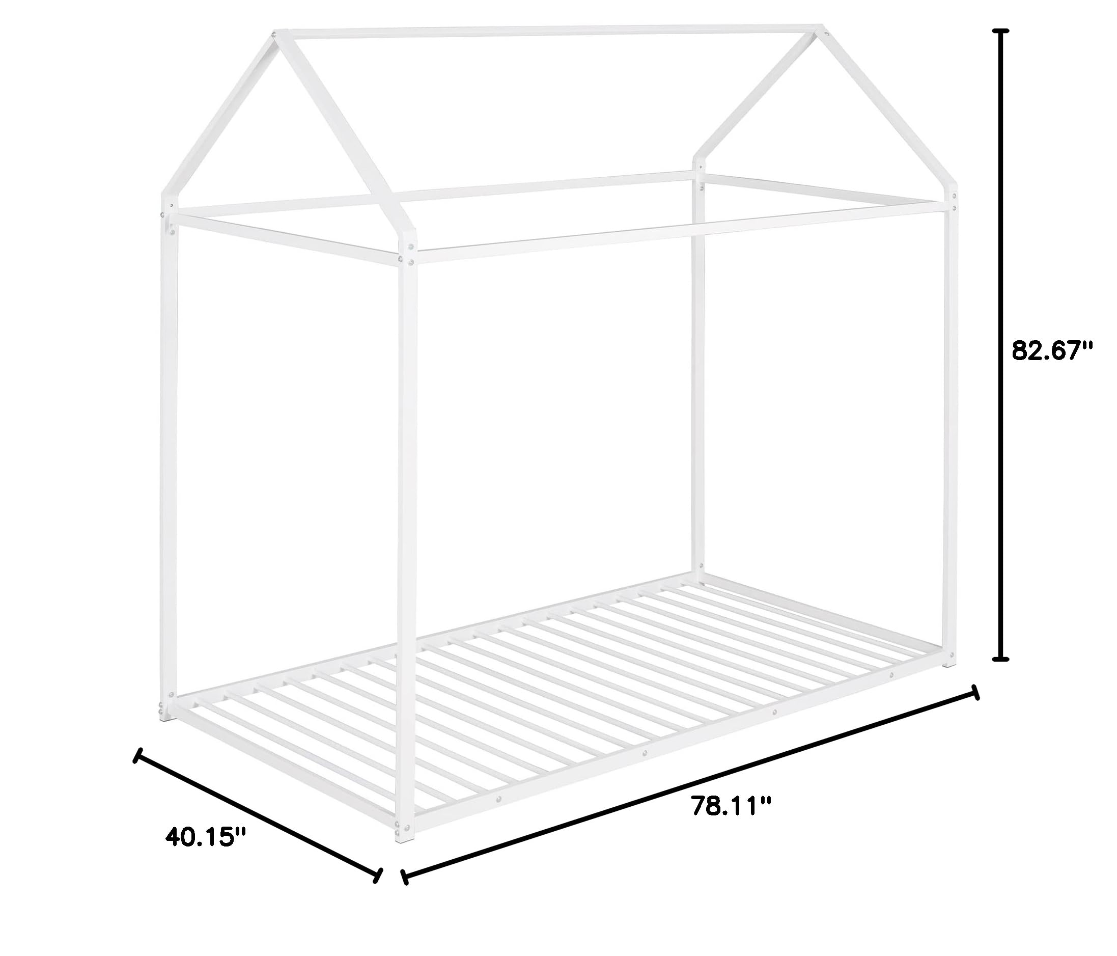Montessori Twin Metal House Bed for Kids & Toddlers - No Box Spring Needed, Noise-Free, White - Perfect for Montessori Bedrooms, Playrooms & Kids' Sleepovers