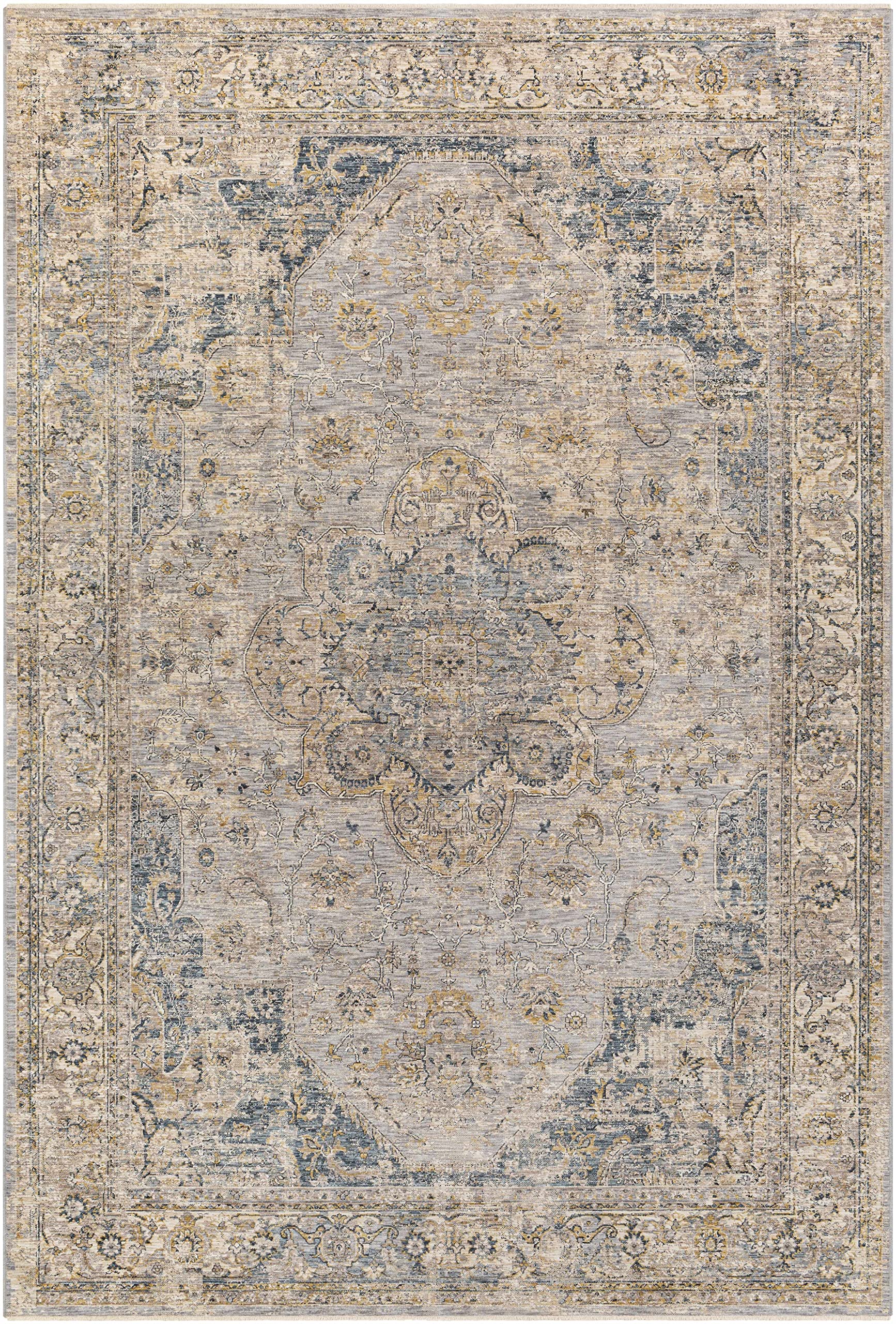 Hauteloom Tuganay Traditional Beige Blue Gray 2' x 3' Area Rug for Living Room Bedroom - Soft Non-Slip Floor Carpet for Home Decor, Cozy Comfort Underfoot