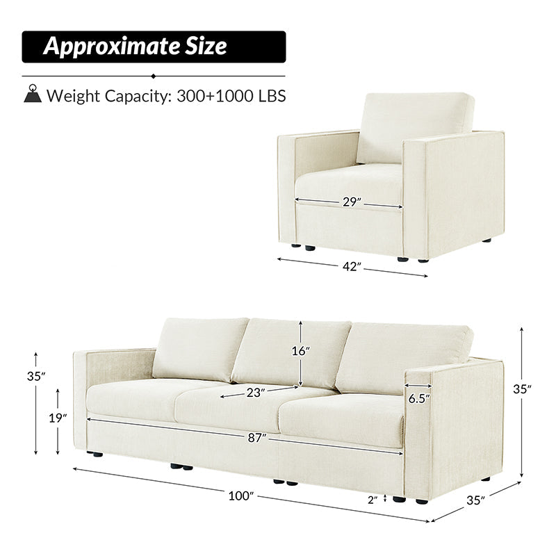 Dilcia 3-Piece Slipcovered Sofa Set - Modern Living Room Furniture with Removable Covers for Easy Cleaning | Perfect for Small Spaces, Apartments & Cozy Home Decor