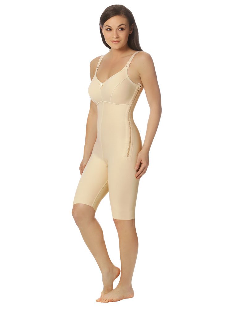 MARENA Women's 1st Stage Post-Surgery Compression Bodysuit with Built-in Bra & Thigh-Length Legs - Ideal for Postpartum Recovery, Lipo, Tummy Tuck & Medical Procedures