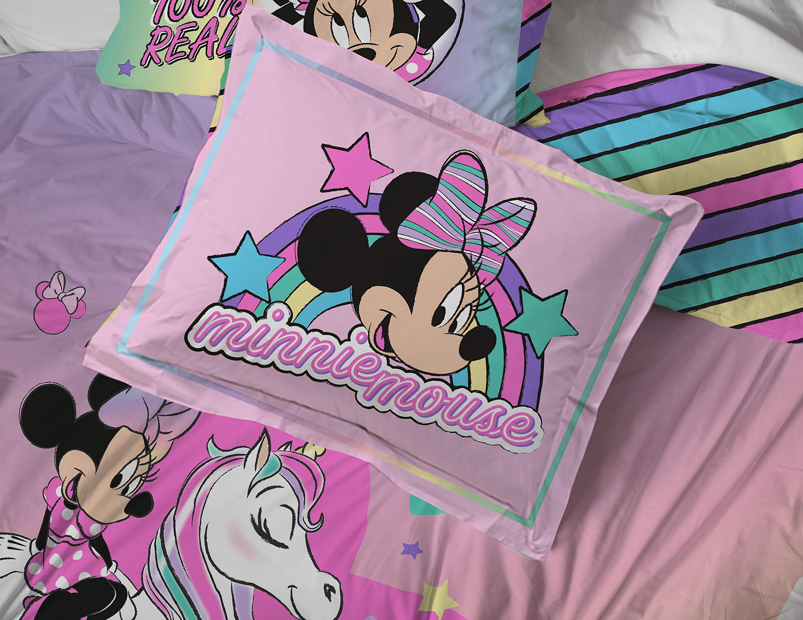 Jay Franco Disney Minnie Mouse Unicorn Dreams 7-Piece Full Bedding Set - Reversible Comforter & Sheet Set - Ultra Soft Fade Resistant Microfiber (Official Disney Licensed Product) for Kids' Bedroom Decor & Gift