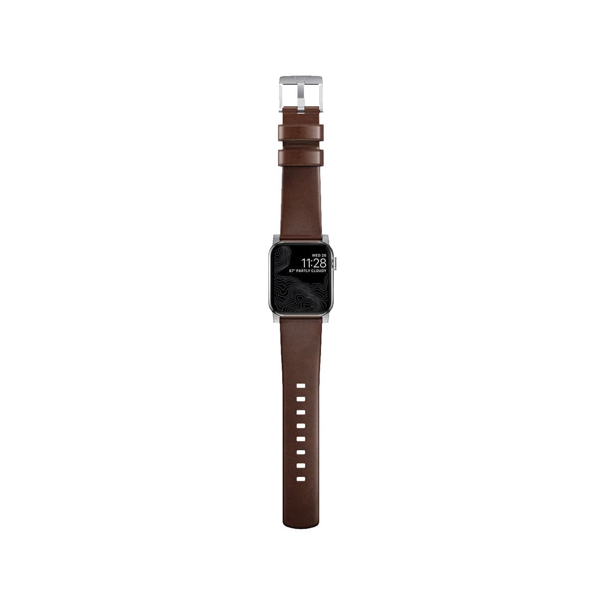 NOMAD Modern Leather Band for Apple Watch 45mm 49mm - Rustic Brown Horween Leather with Silver Hardware | Stylish & Durable Replacement Strap for Work, Travel & Everyday Wear