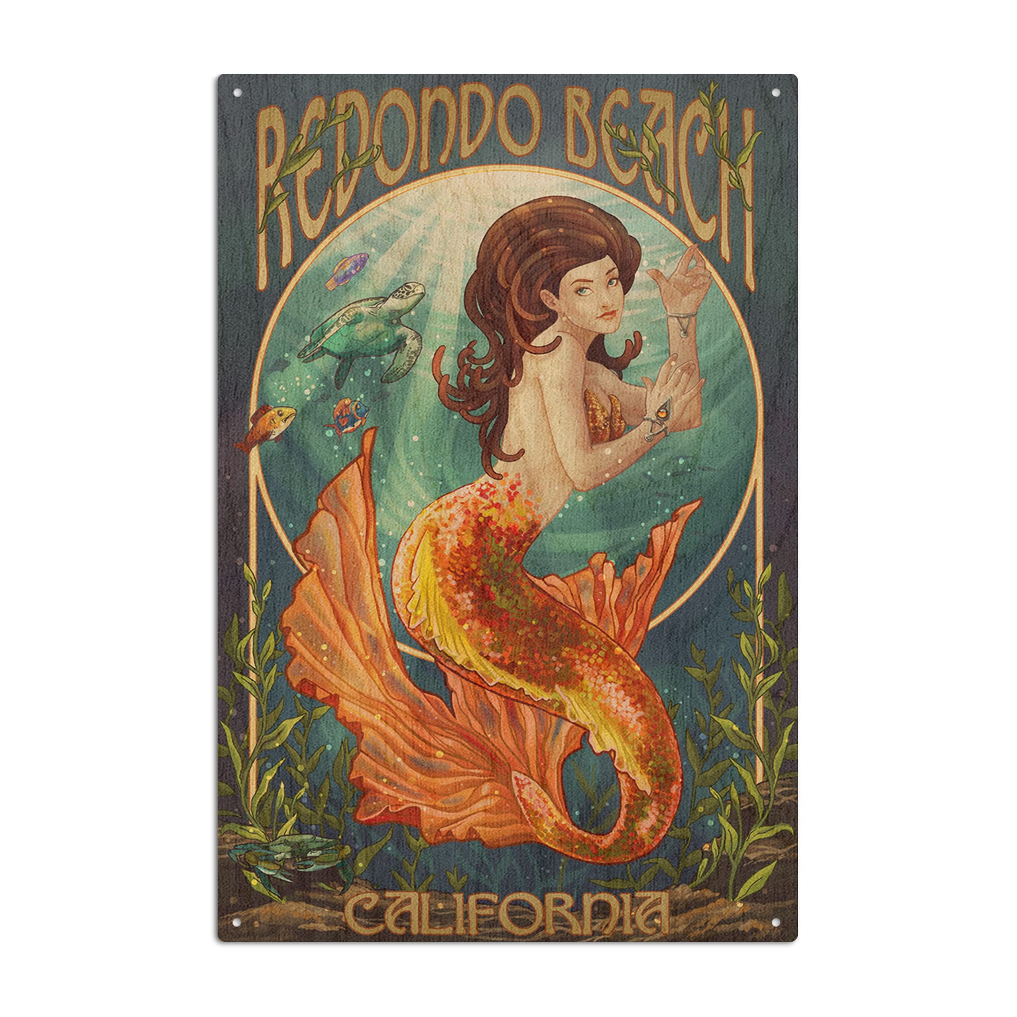 California Mermaid Birch Wood Wall Sign - 6x9 Rustic Home Decor, Ready to Hang Beach Themed Art for Coastal Living Room, Bedroom or Bathroom Decor
