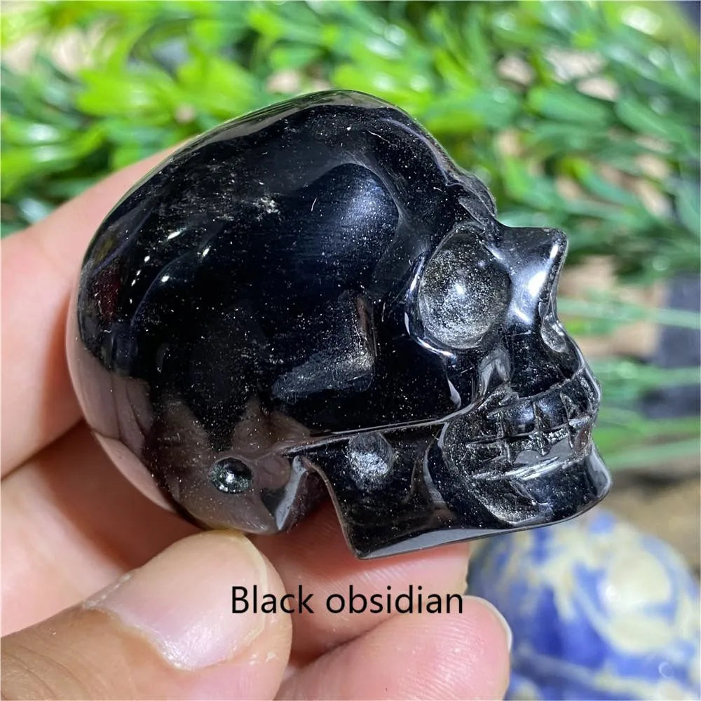 Natural Black Tourmaline Obsidian Crystal Skull - Bloodstone Healing Stone for Reiki, Meditation & Energy Work - Unique Mineral Cranium Decor for Home, Office or Sacred Space