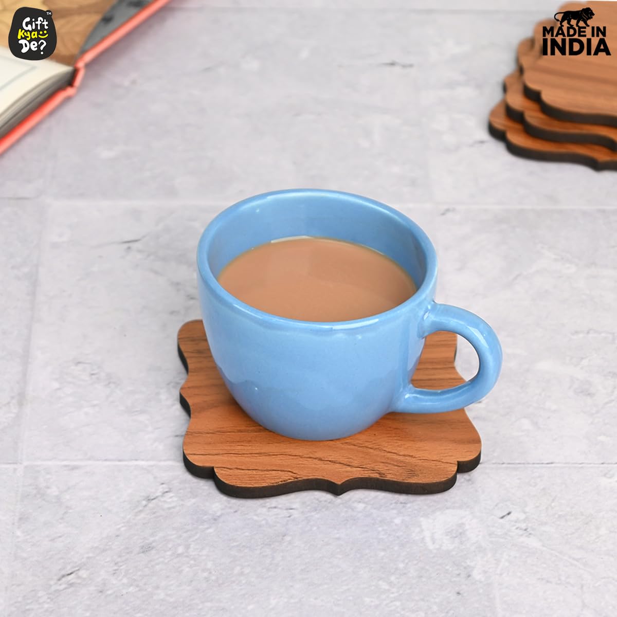 Premium Maharaja Design Wooden Coasters Set - 4 Pack Eco-Friendly Non-Slip Table Coasters for Coffee, Tea, Wine & Beer Glasses (4x4 Inch) - Perfect for Home, Office, and Restaurant Use