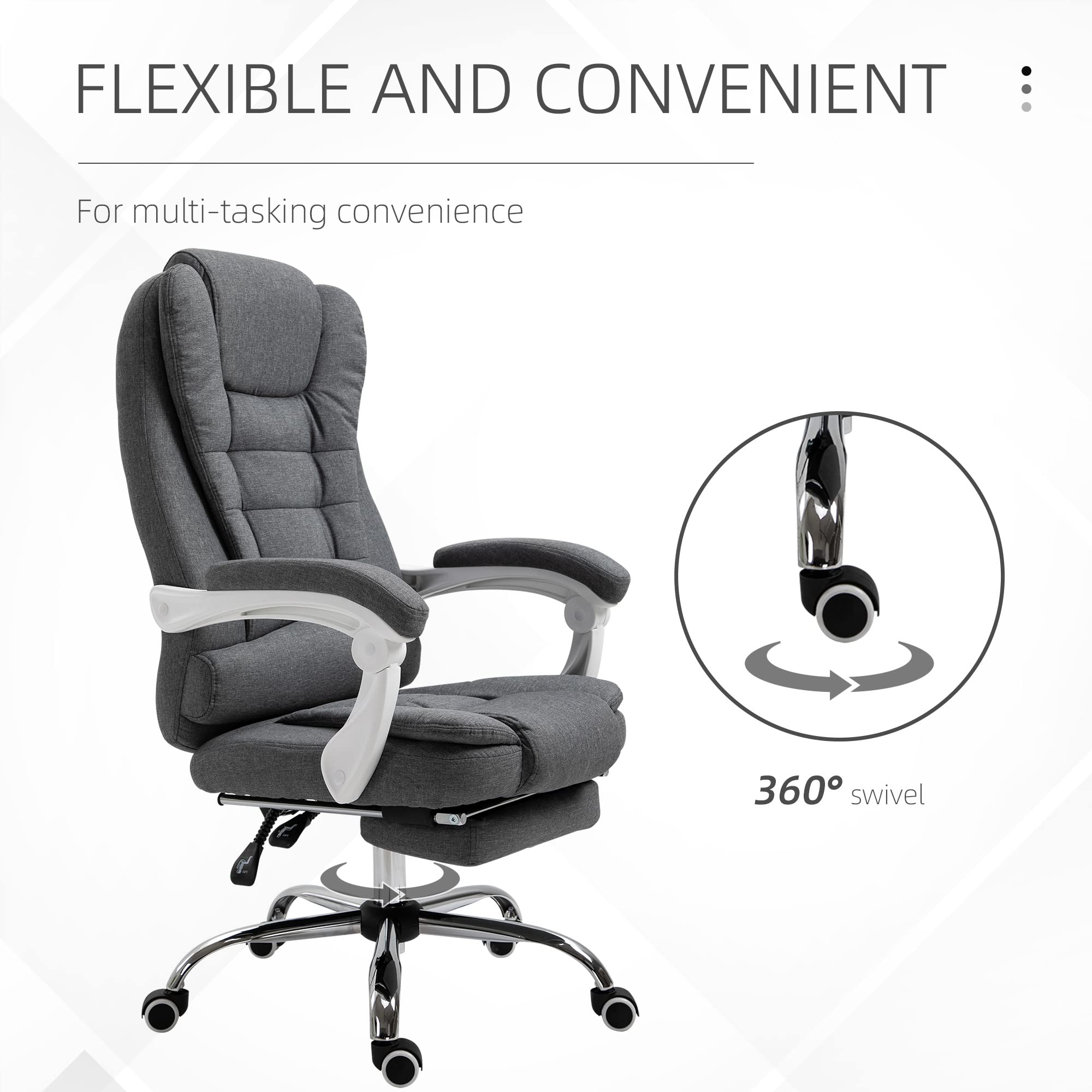 Vinsetto Ergonomic High-Back Executive Office Chair with Adjustable Footrest - Breathable Linen Fabric Computer Desk Chair with Padded Armrests - Gray - Perfect for Home Office, Gaming & Workspaces