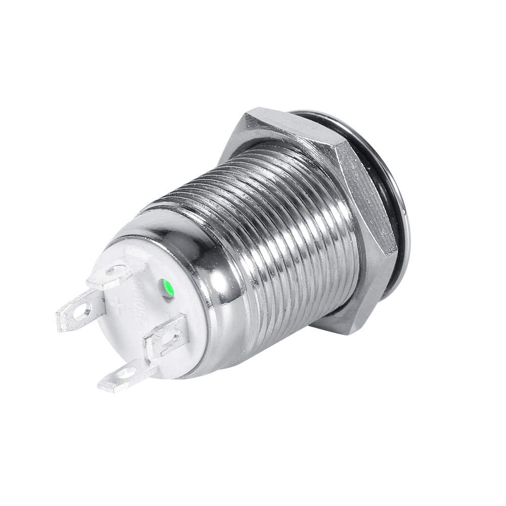 12mm Dust-Proof LED Push Button Switch - Green Metal Momentary Power Switch for Control Panels, Machinery, and DIY Electronics Projects