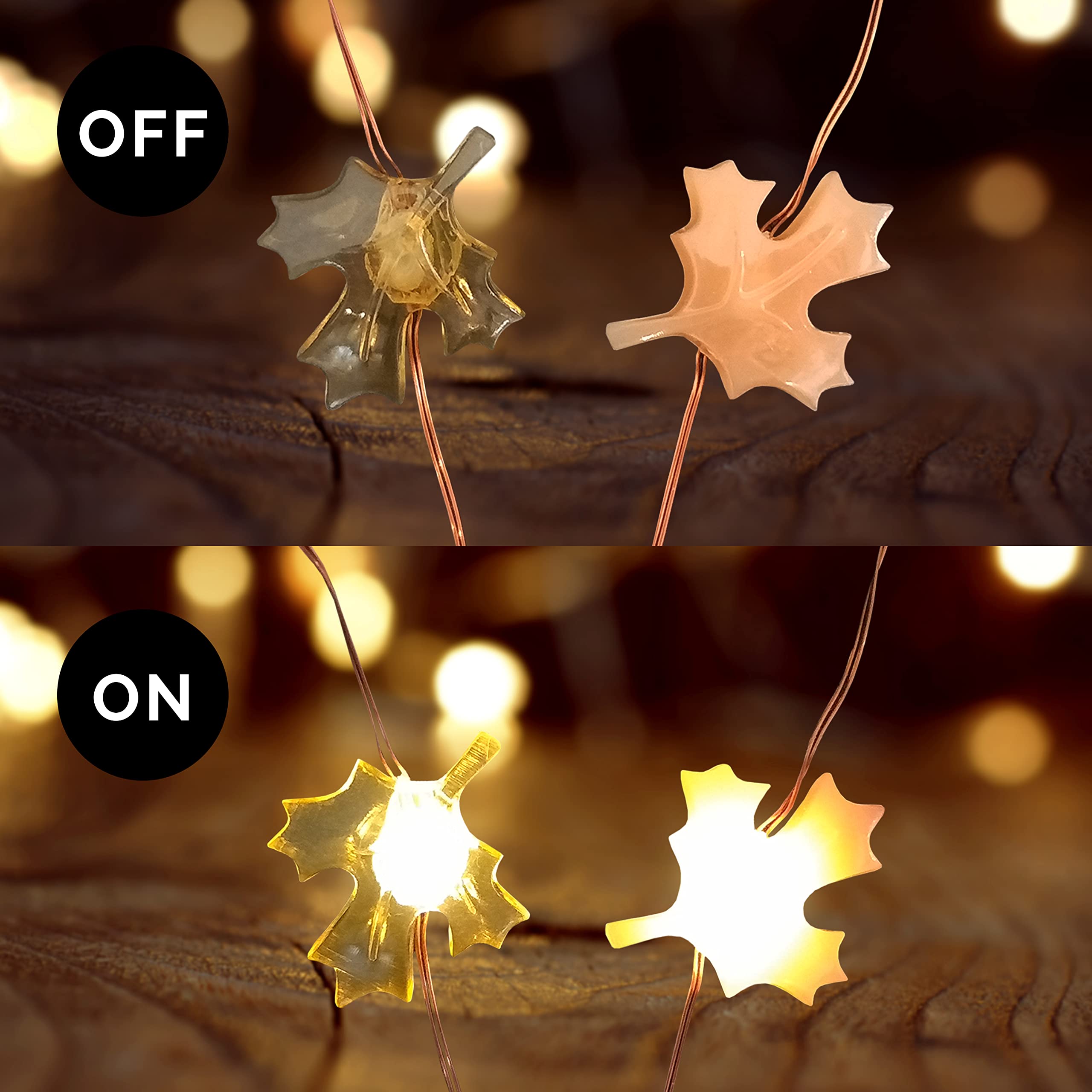 FURORA LIGHTING 20 LED Warm White Fairy Lights with 6/18 Hour Timer - 90 Inch Battery Operated Maple Leaf String Lights for Bedroom, Wedding, Party & Home Decor (Yellow & Pink)