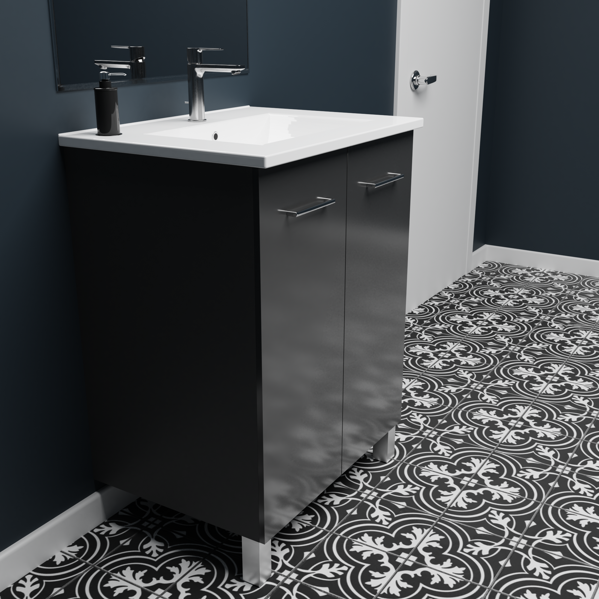 24 x 18 Inch Floor Mount Bathroom Vanity with 2 Doors - High Gloss Anthracite Finish for Modern Home Decor | Perfect for Small Bathrooms & Powder Rooms