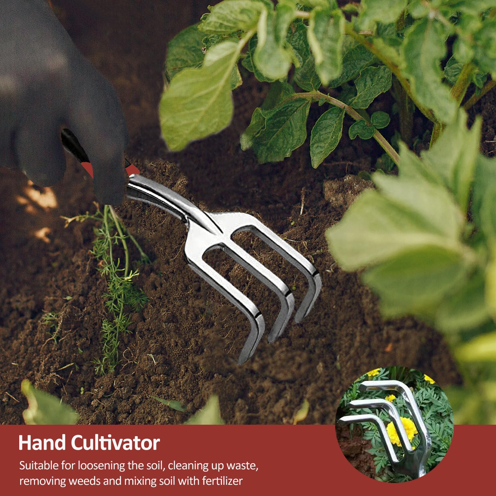 **3-Piece Heavy Duty Garden Tool Set - Stainless Steel Garden Trowel, Transplant Trowel & Hand Rake with Non-Slip Ergonomic Handle - Perfect for Planting, Weeding & Landscaping - Ideal Gardening Gifts for Women & Men**