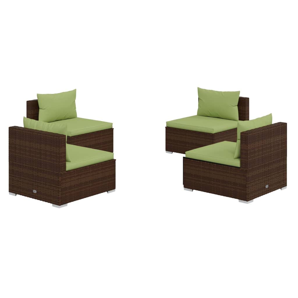 vidaXL 4-Piece Patio Lounge Set with Comfortable Cushions - Modular Design Poly Rattan Outdoor Furniture - Lightweight Garden Seating in Brown & Green - Perfect for Backyard, Poolside & Terrace Relaxation