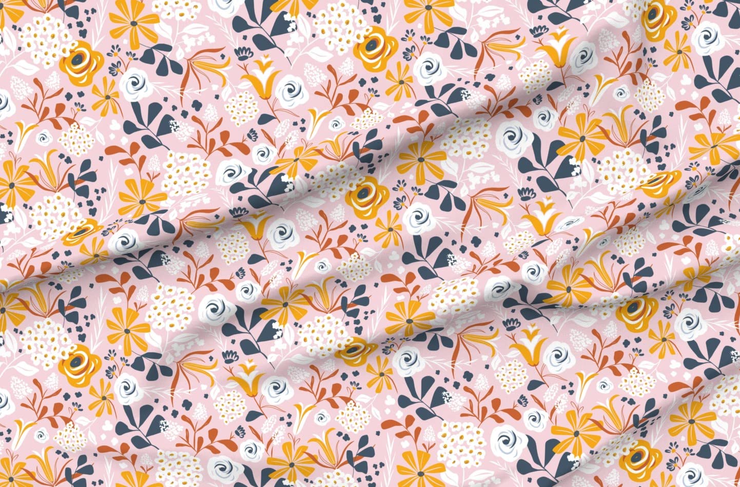 Boho Floral Blush Pink Flowers Printed Velvet Fabric by The Yard - Spring Summer Upholstery & Home Decor Fabric for DIY Projects, Curtains, Pillows, and Apparel