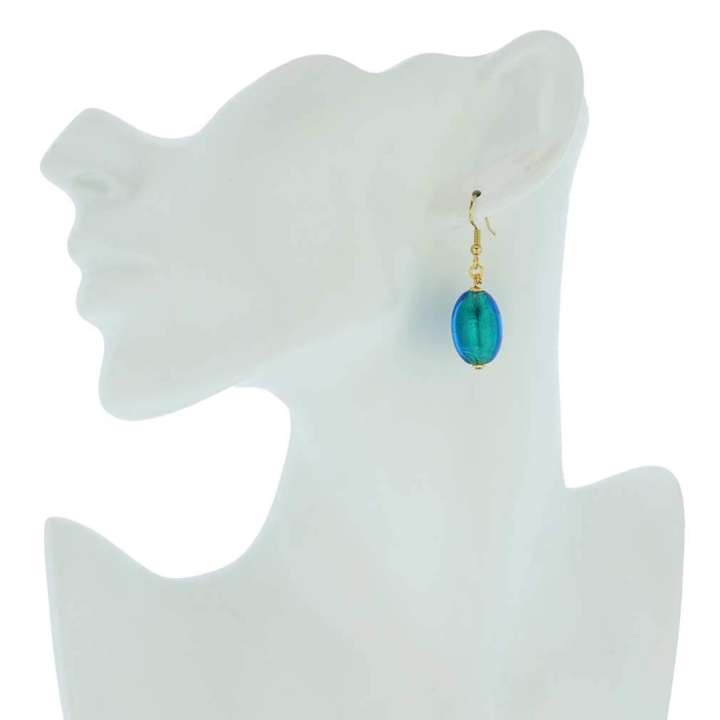 Murano Glass Olive Earrings in Aqua - Handmade Venetian Glass Jewelry for Women, Perfect for Weddings, Parties & Special Occasions