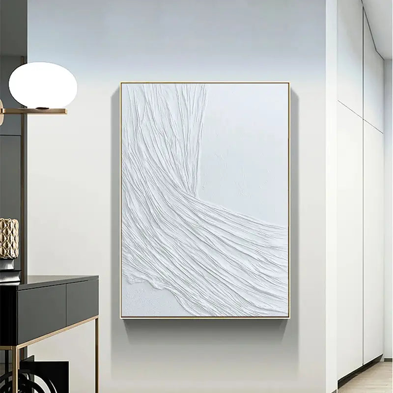 White Minimalist Textured Painting Canvas - Modern Abstract Wall Art for Living Room & Bedroom Decor | Premium Quality Artist Canvas #MM020
