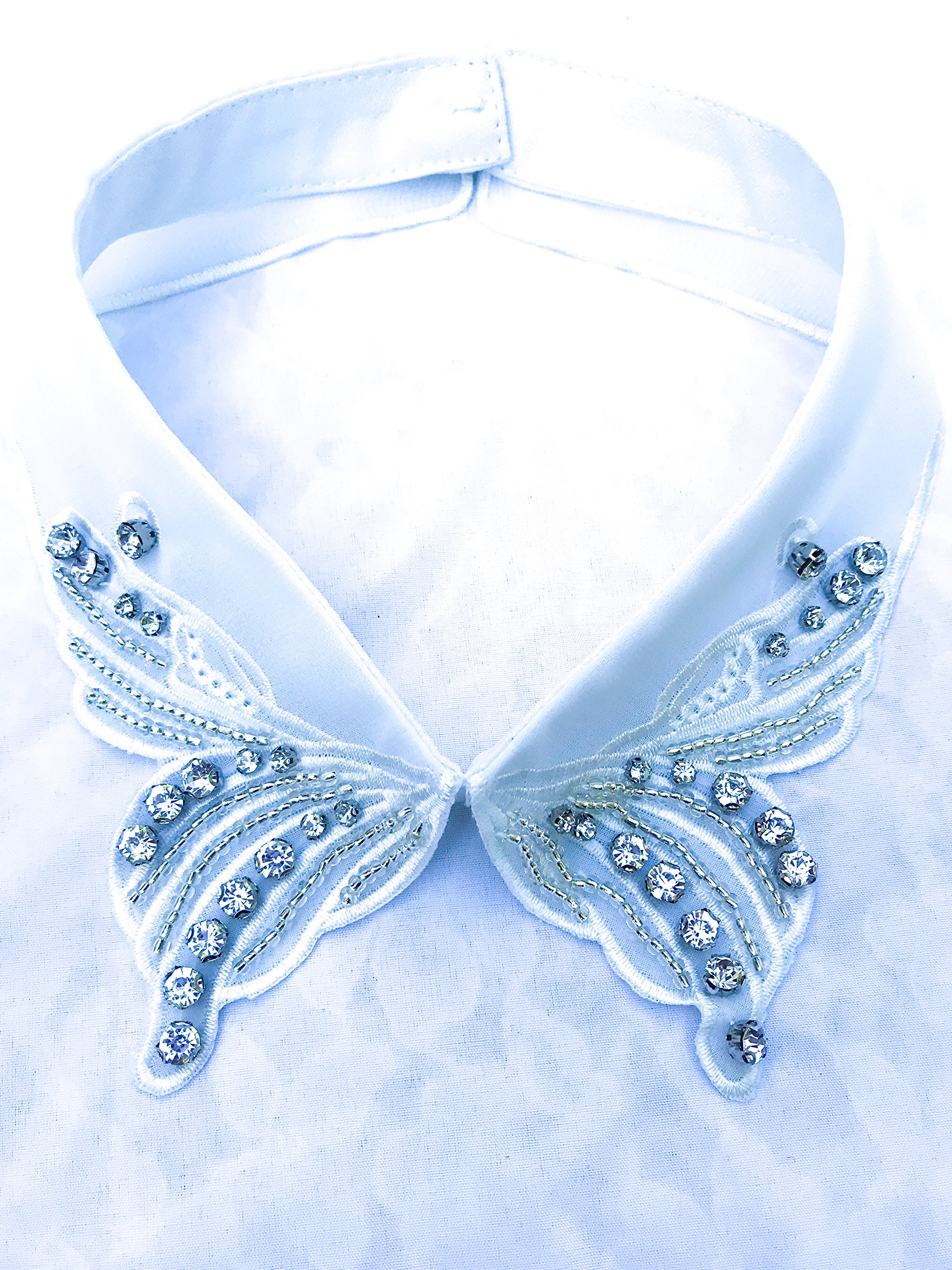 L5 White Women's & Girls' Fashion Beaded Fake Collar Lapel - Elegant Detachable Necklace for Dresses, Blouses & Formal Occasions