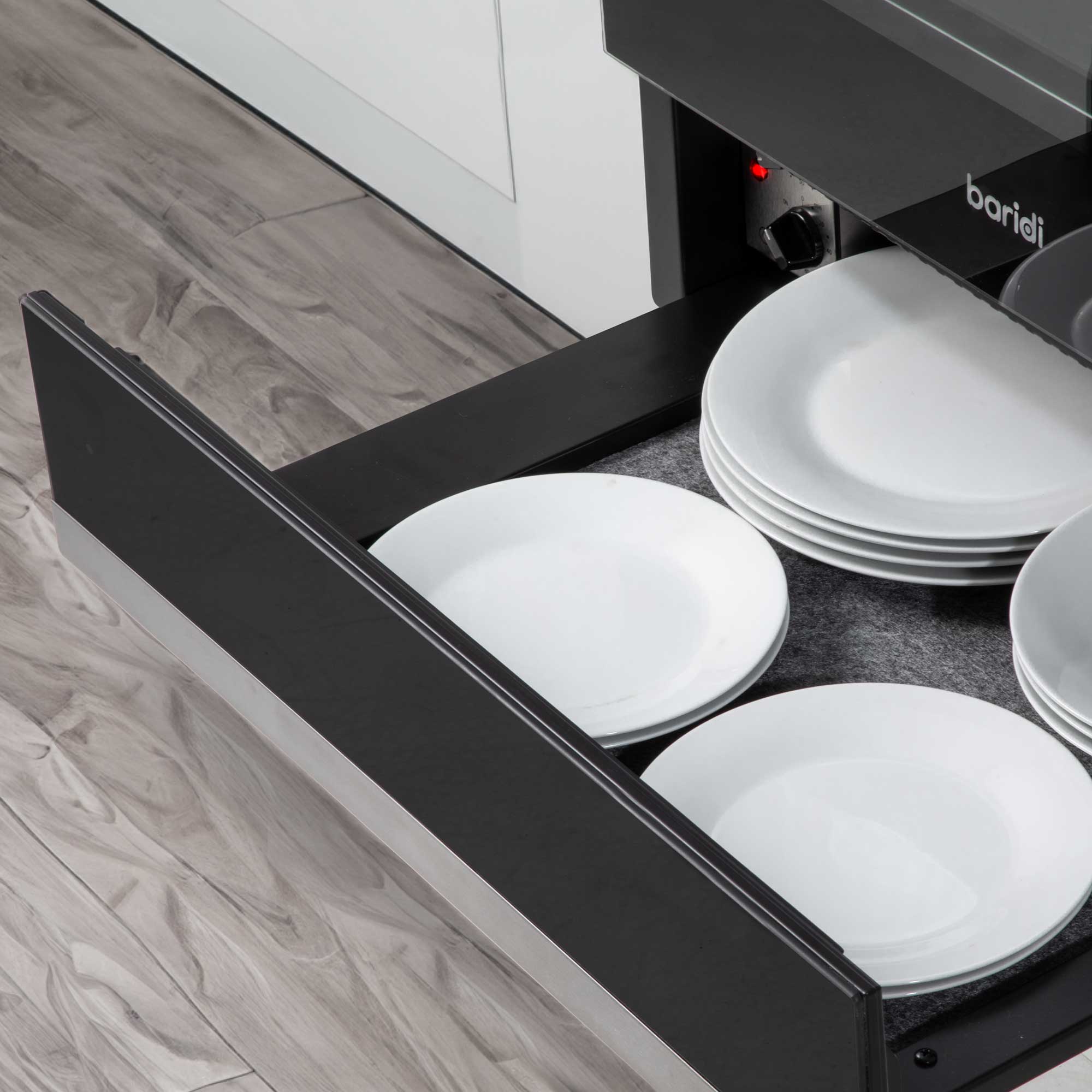 Baridi 60cm Built-In Warming Drawer with Push-to-Open Technology, Anti-Slip Mat - Black/Stainless Steel (DH202) - Perfect for Kitchen, Restaurant & Buffet Food Warming