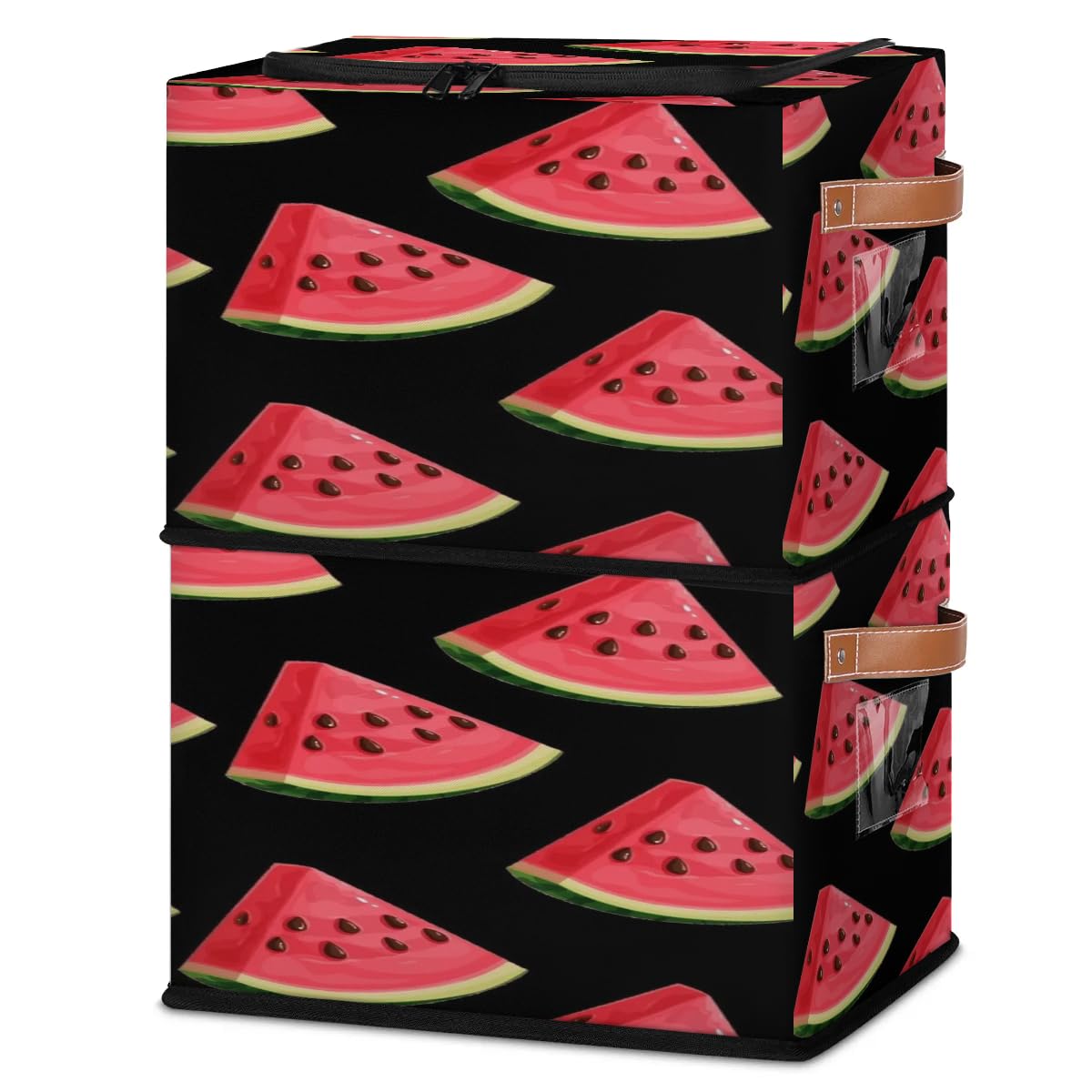 Watermelon Pattern Foldable Storage Bins with Zipper Lid - 2 Pack Fabric Storage Baskets for Clothes, Blankets, Toys | Collapsible Closet Organizer with Handles | Perfect for Bedroom, Nursery, and Playroom Organization