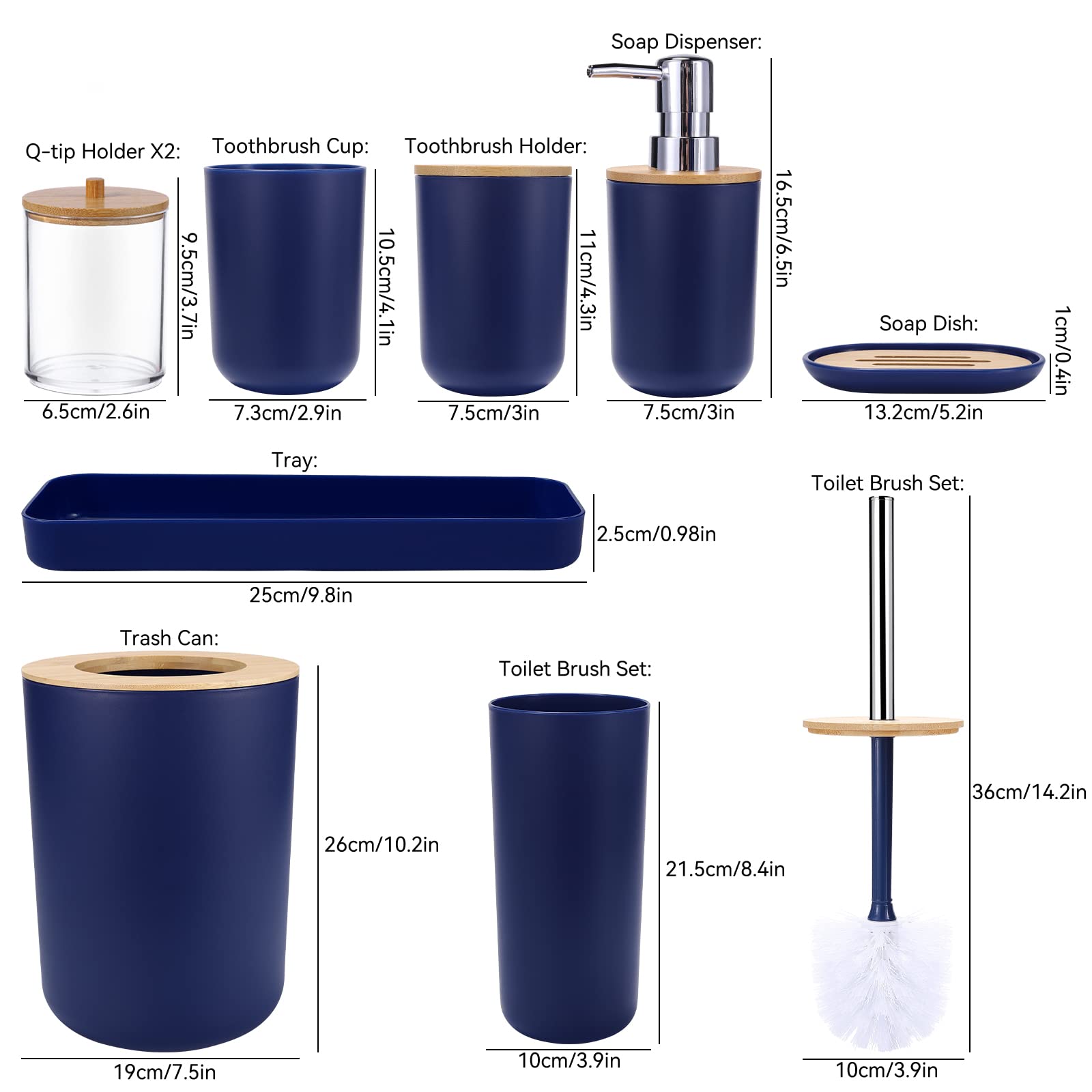 Navy Blue Bathroom Accessories Set - 9-Piece for Home & Hotel Use